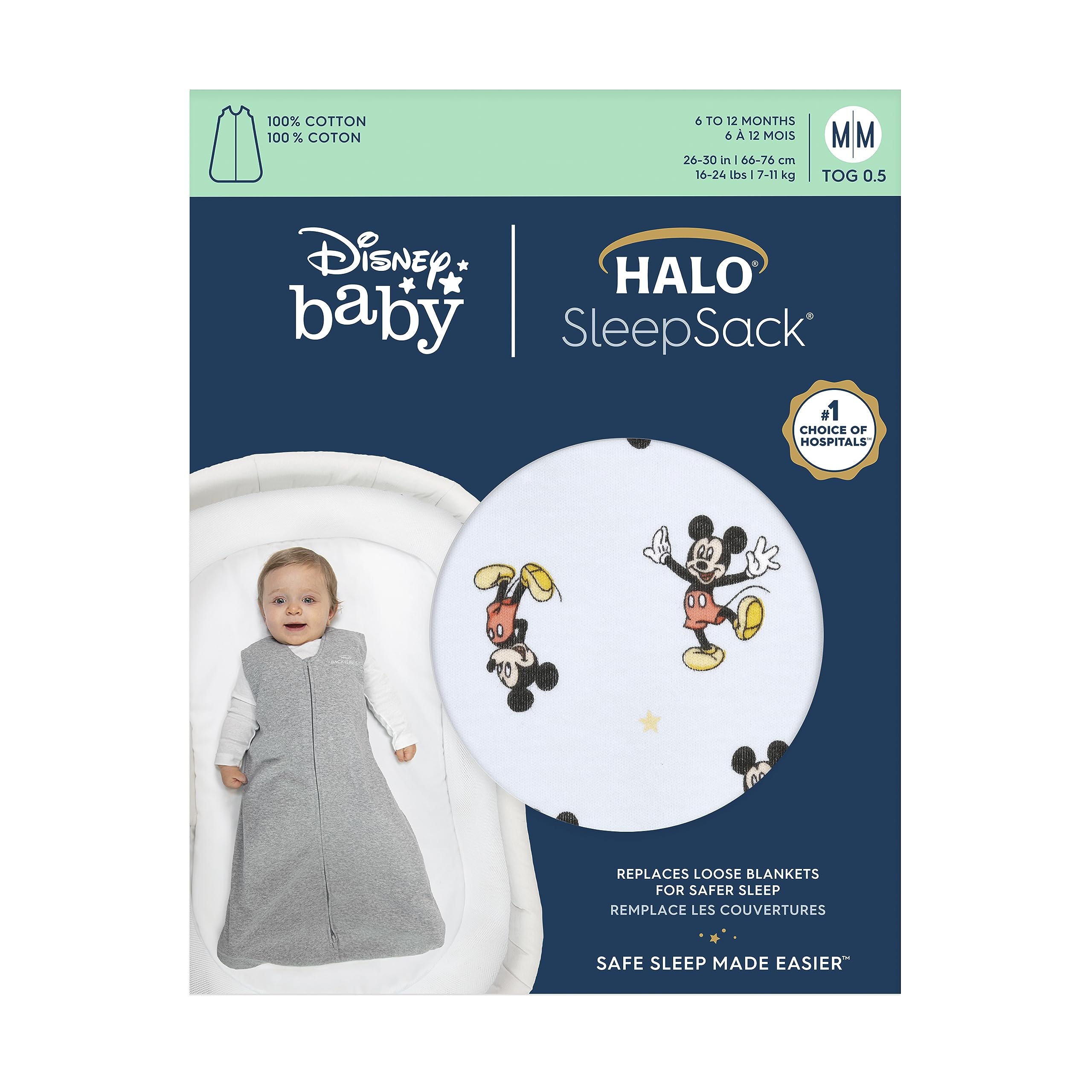 HALO Sleepsack fabric close-up highlights soft breathable 100% cotton for baby skin.