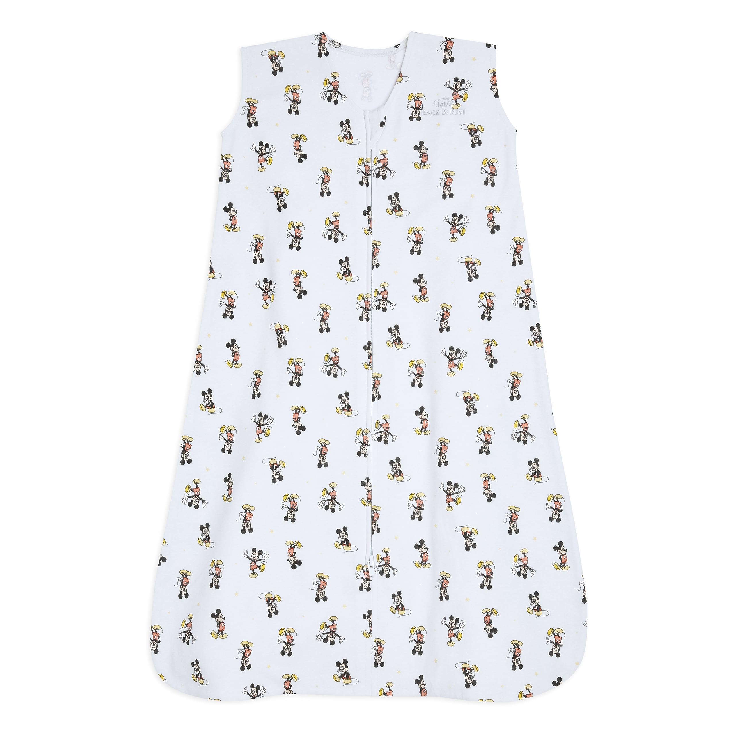 HALO Disney Sleepsack Mickey Fun zipper close-up demonstrates easy diaper changes and secure sleep.