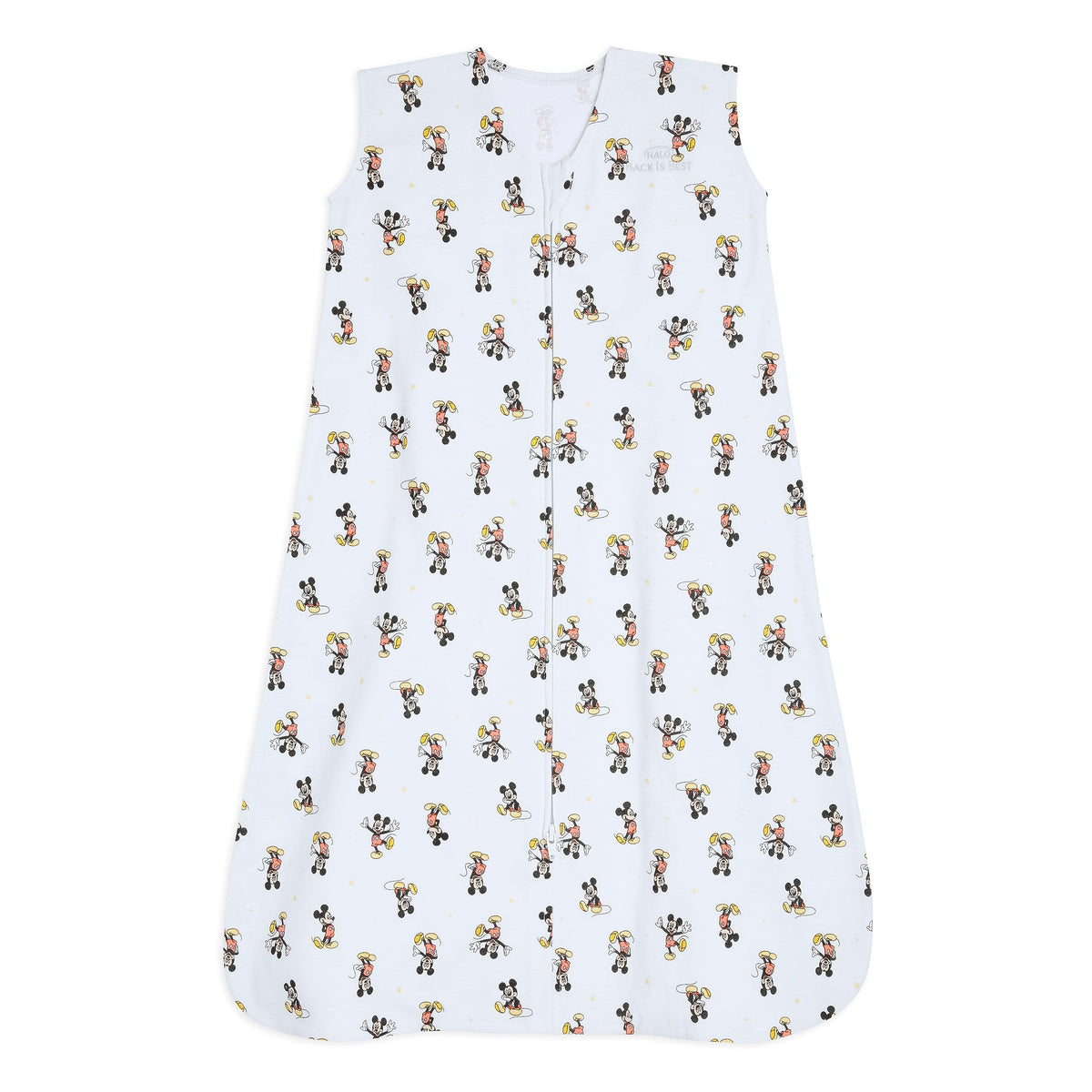 HALO Disney Sleepsack Mickey Fun zipper close-up demonstrates easy diaper changes and secure sleep.