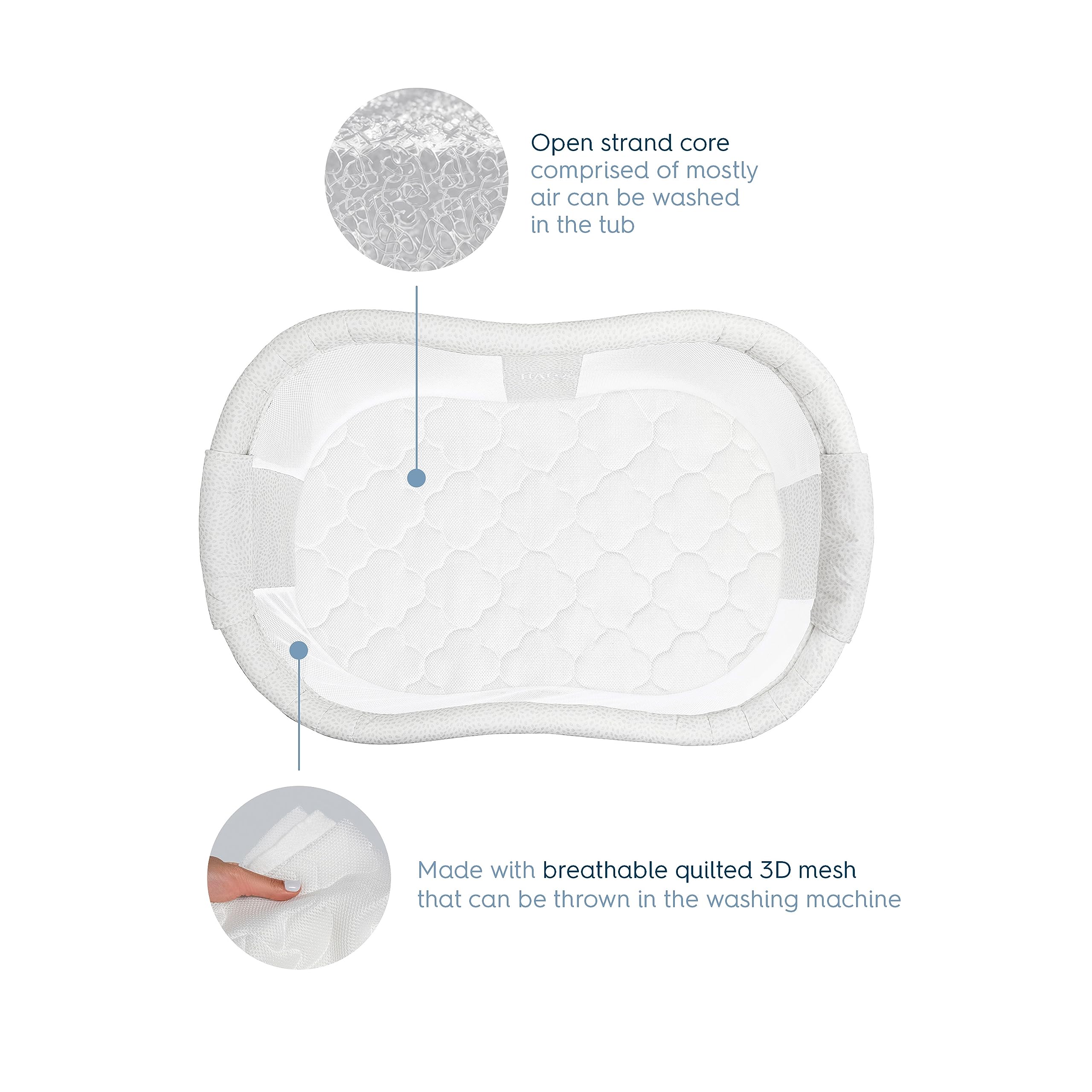 HALO DreamWeave BassiNest pad breathable mesh area highlighting ventilation and temperature balance
