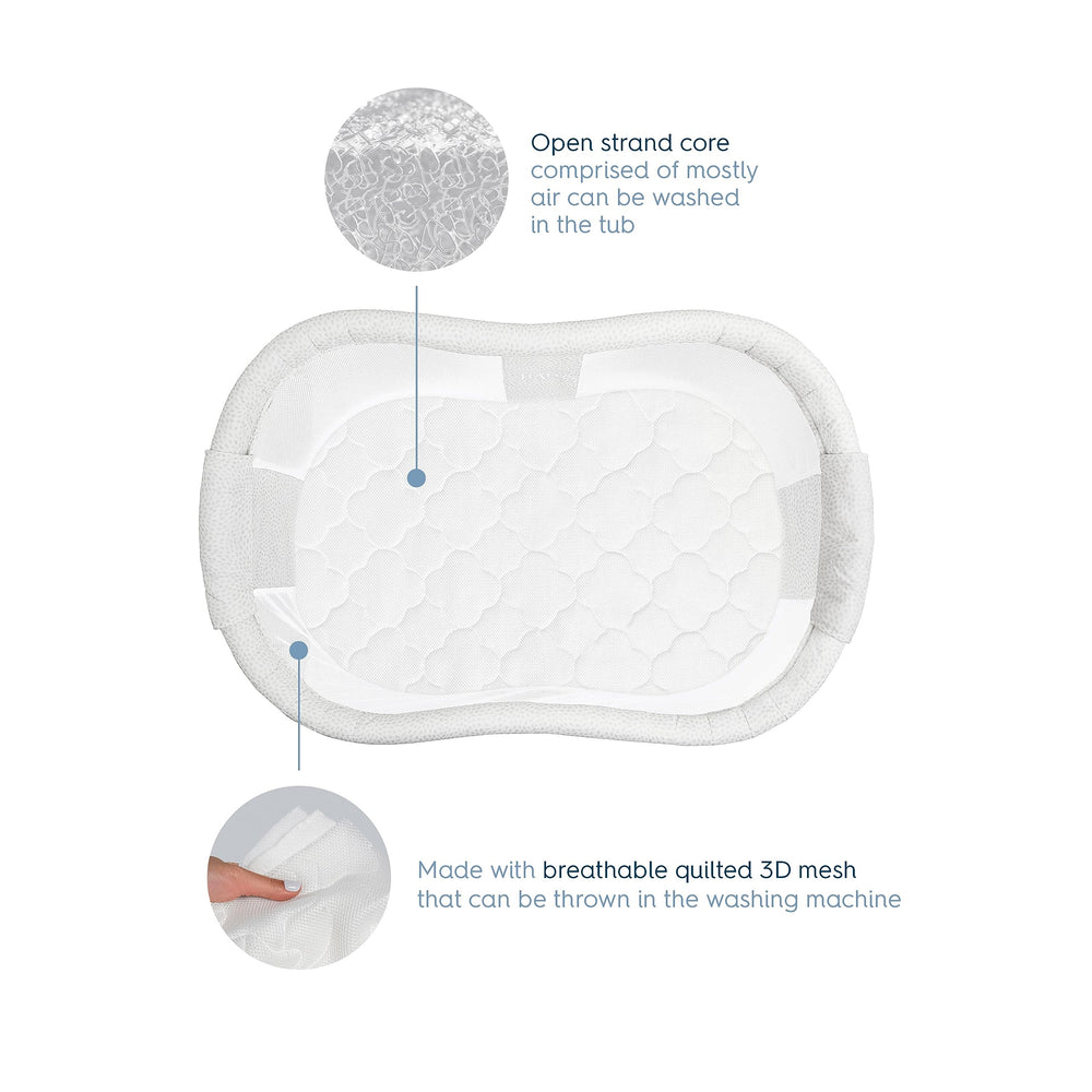 HALO DreamWeave BassiNest pad breathable mesh area highlighting ventilation and temperature balance