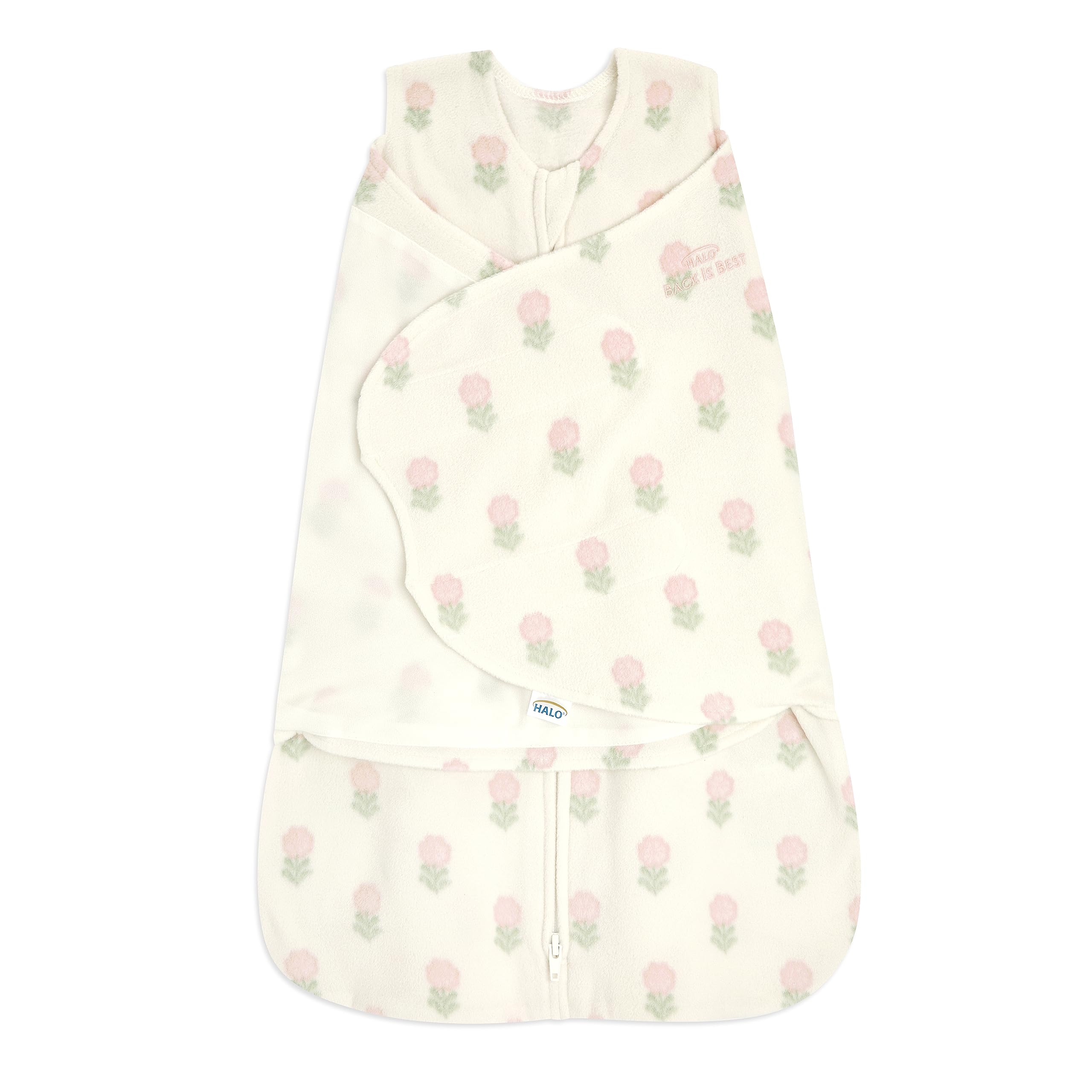 HALO Micro-Fleece Sleepsack Swaddle front closure keeps baby snug for safer sleep