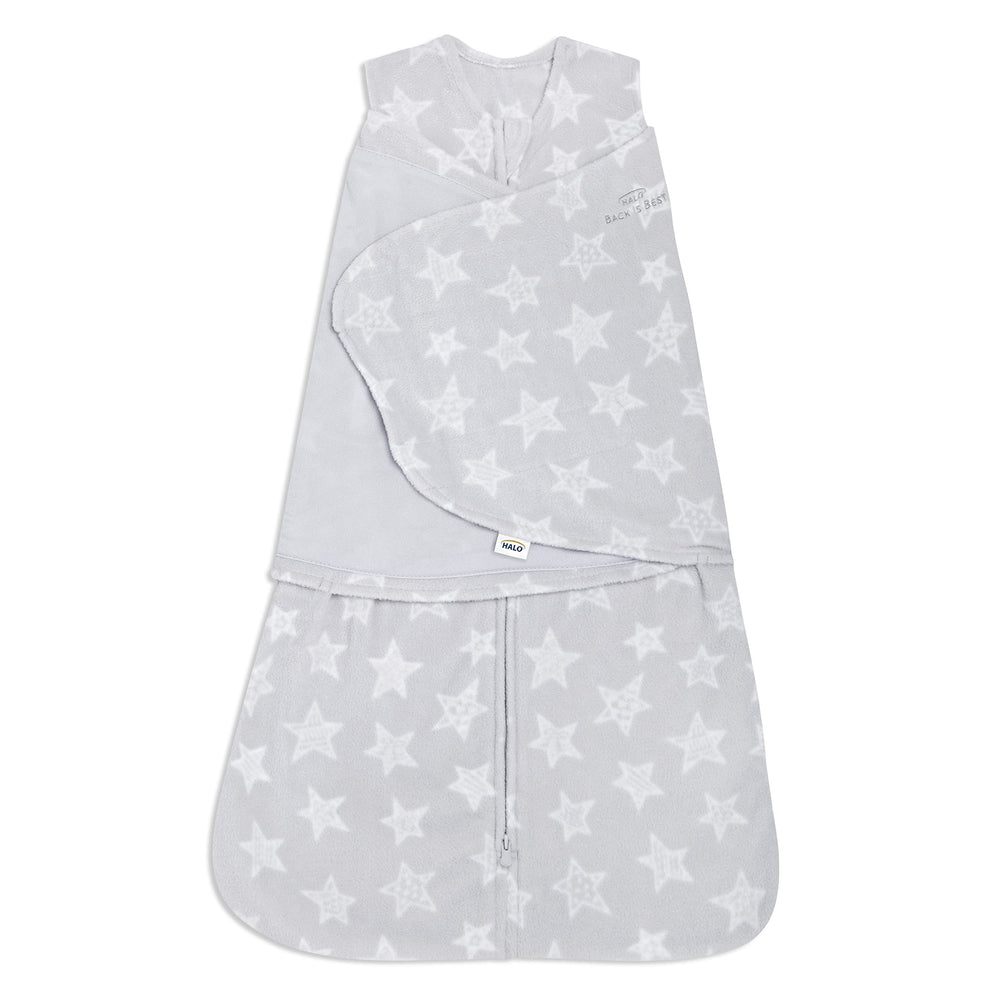 HALO micro-fleece sleepsack swaddle with wings-in showing secure sleep positioning and warmth