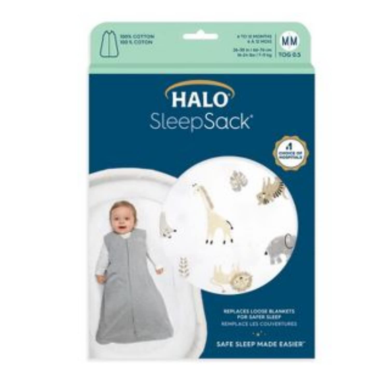 HALO SleepSack Animal Paint bottom zipper view demonstrates easy diaper changes.