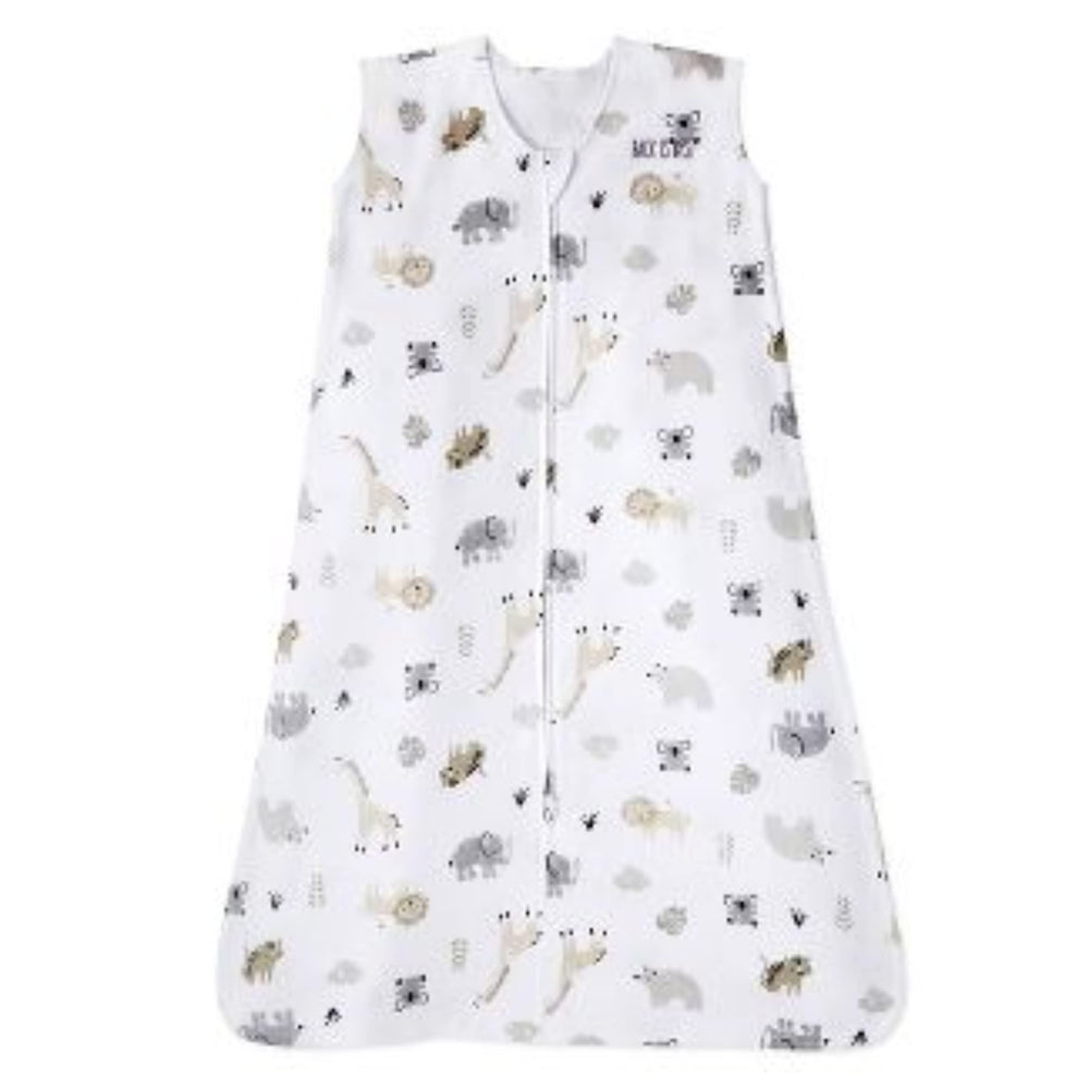 Halo SleepSack Animal Paint close-up shows soft cotton fabric for gentle all-night comfort.