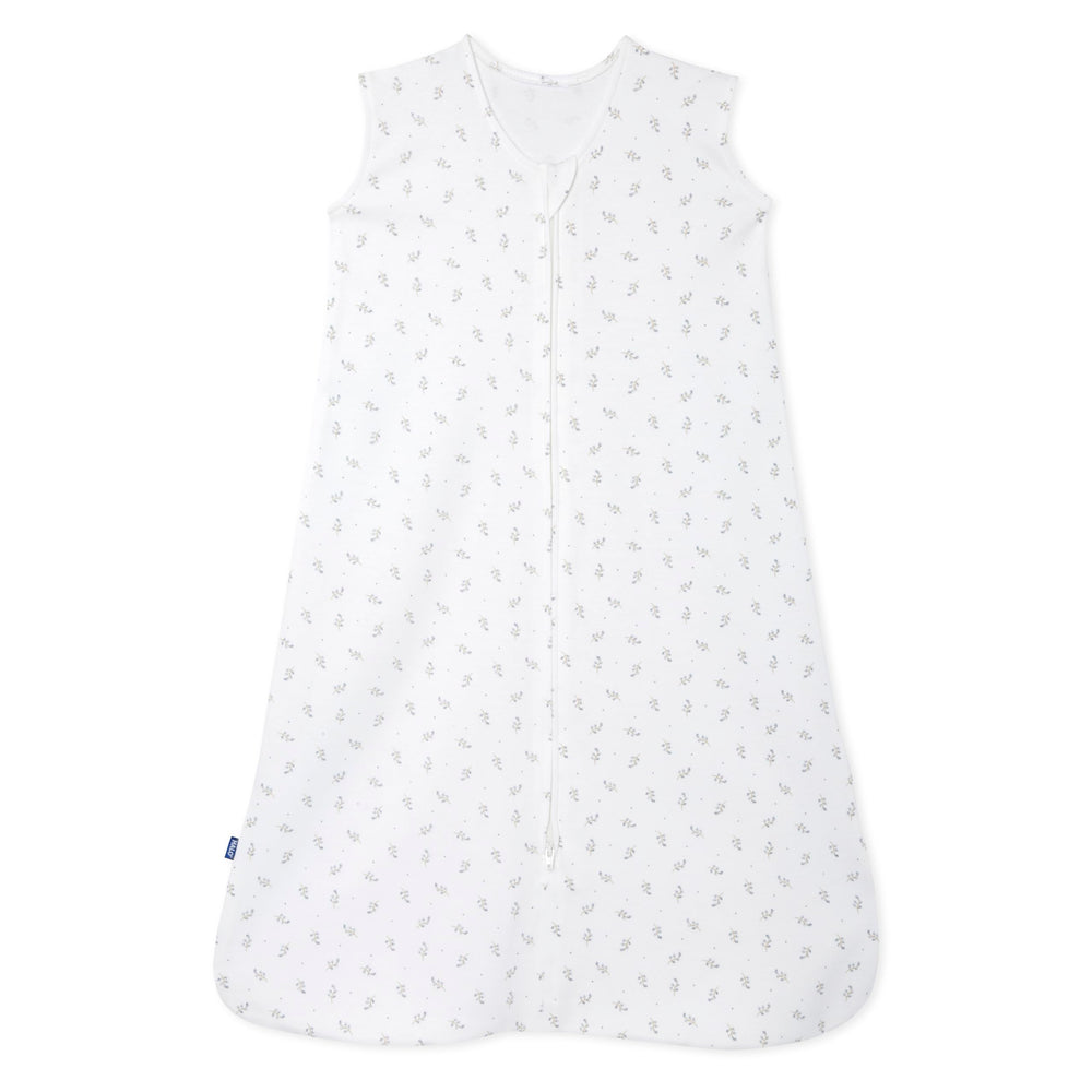 HALO SleepSack blue thyme wearable blanket in bed promotes cozy sleep without loose blankets.