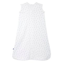 HALO SleepSack blue thyme wearable blanket in bed promotes cozy sleep without loose blankets.