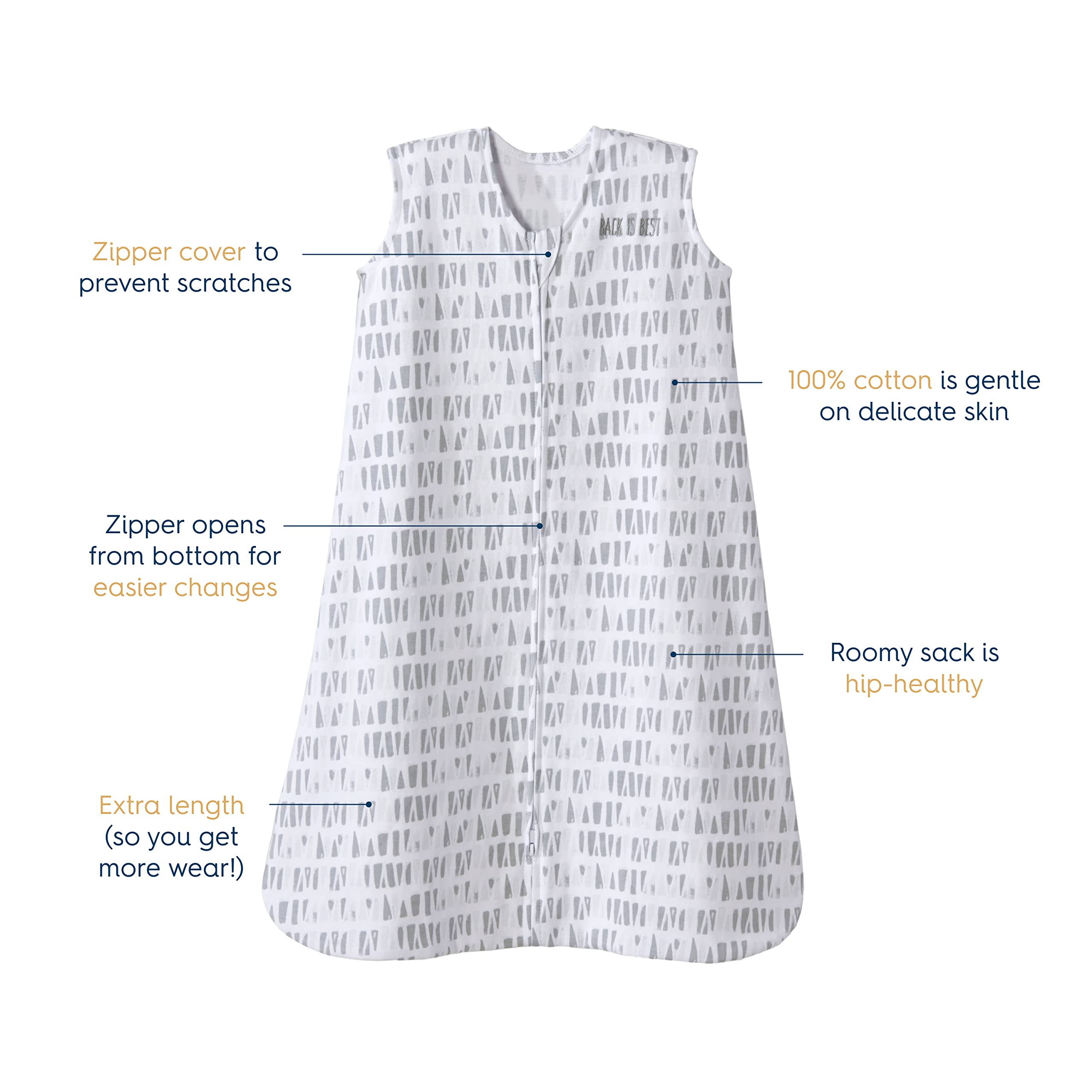 HALO SleepSack bottom-zipper access demonstrates easy diaper changes at night.