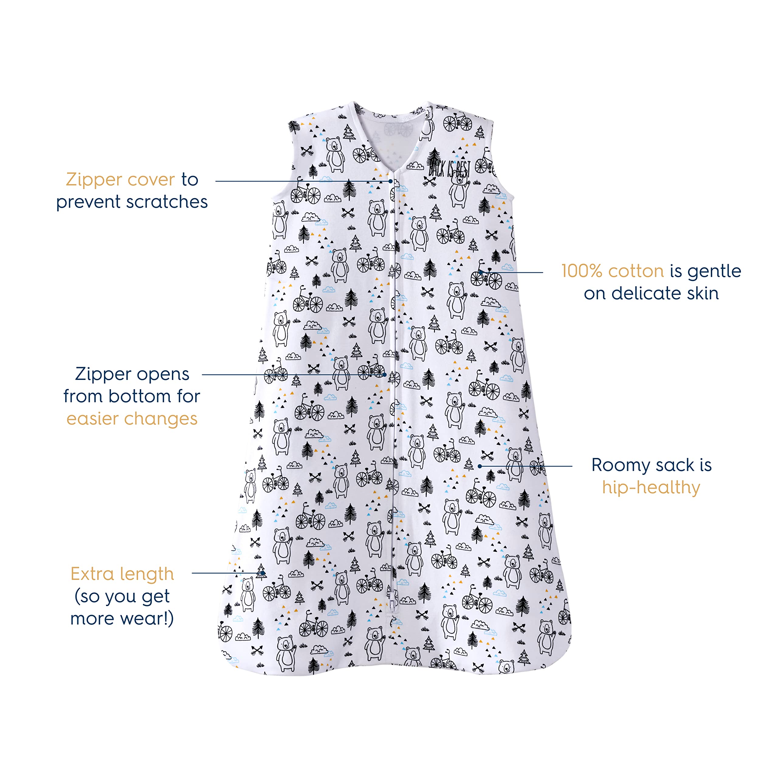 HALO SleepSack bottom zipper access enables easy diaper changes without waking baby