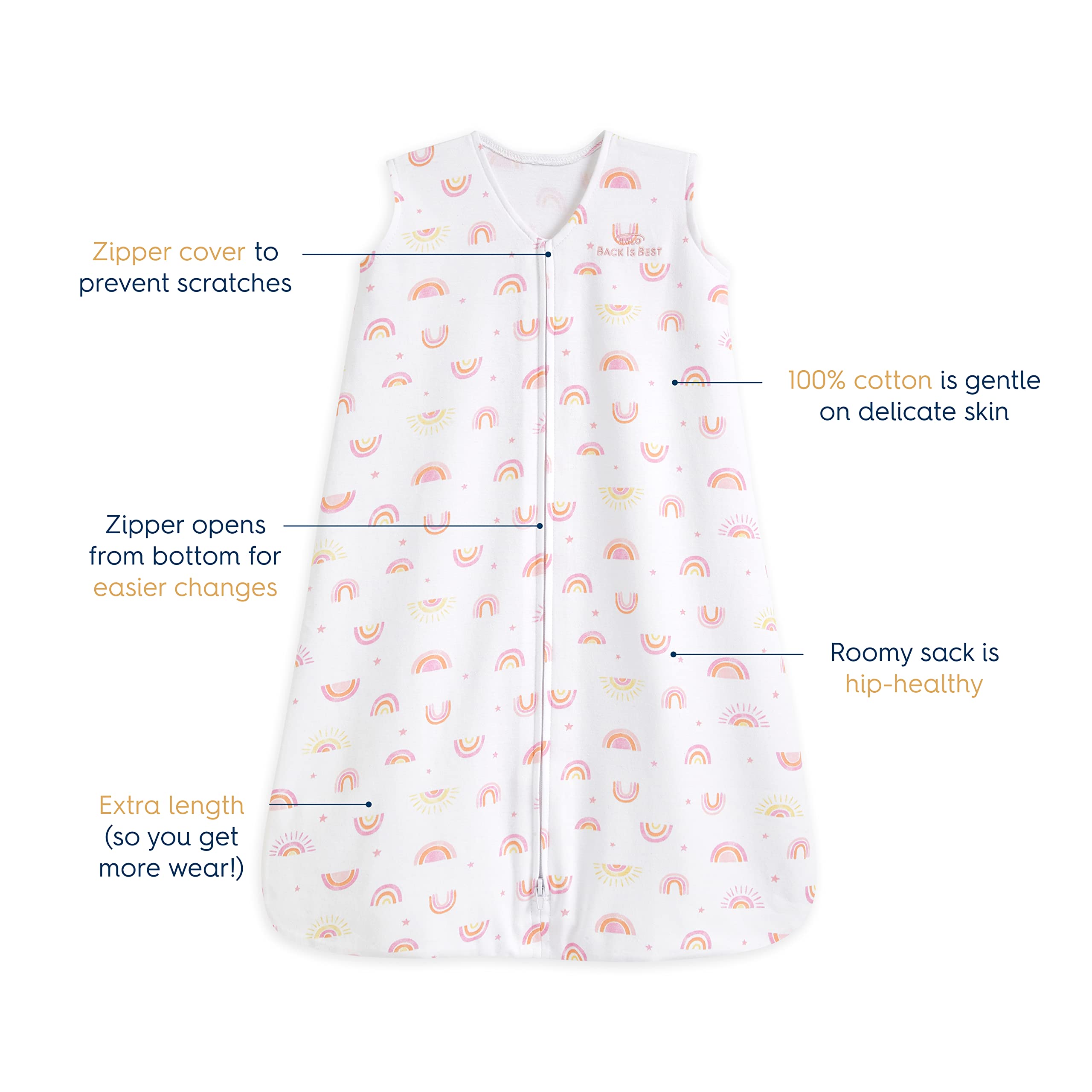 HALO SleepSack bottom zip diaper access enables quick changes at night