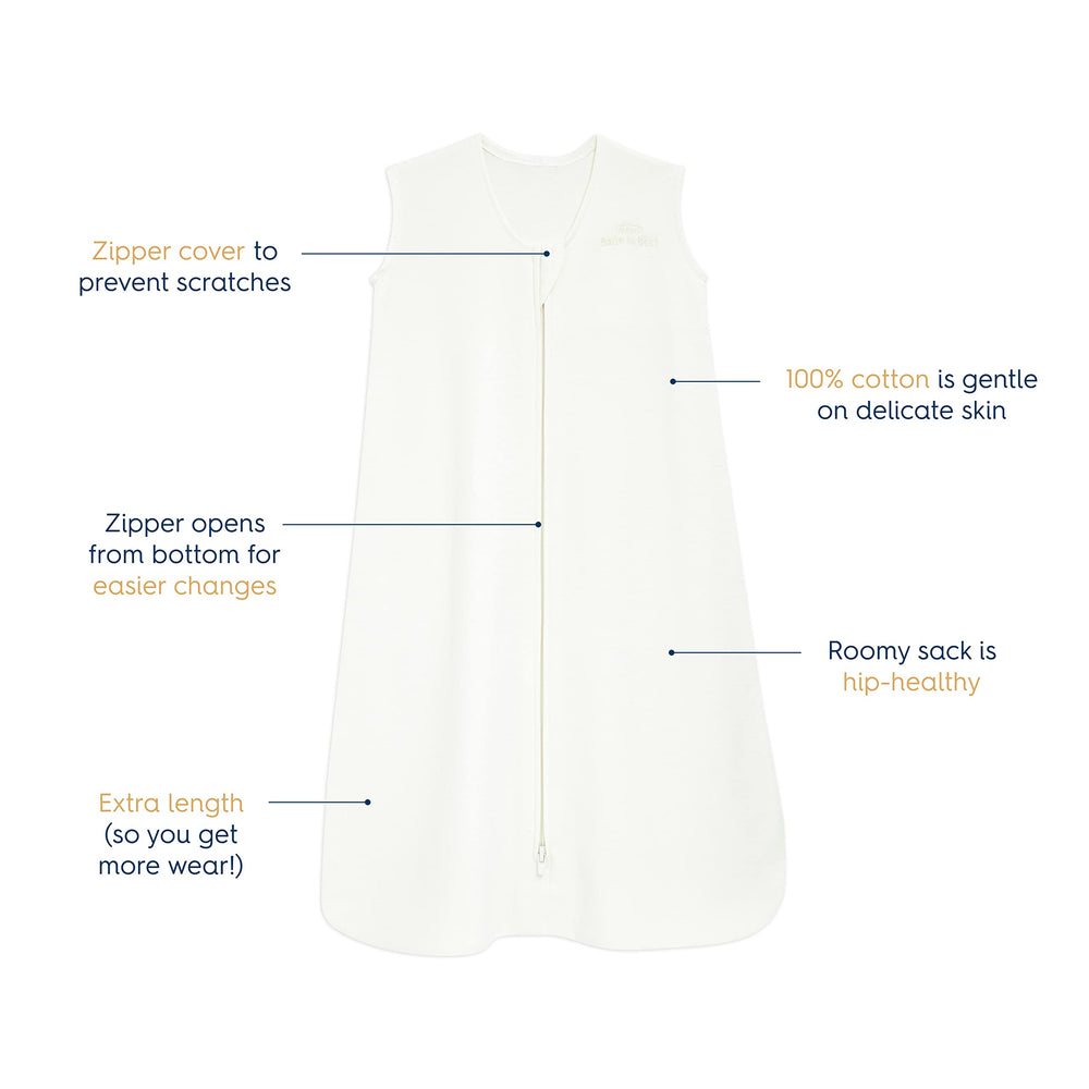 HALO SleepSack cream bottom zipper for easy diaper changes.