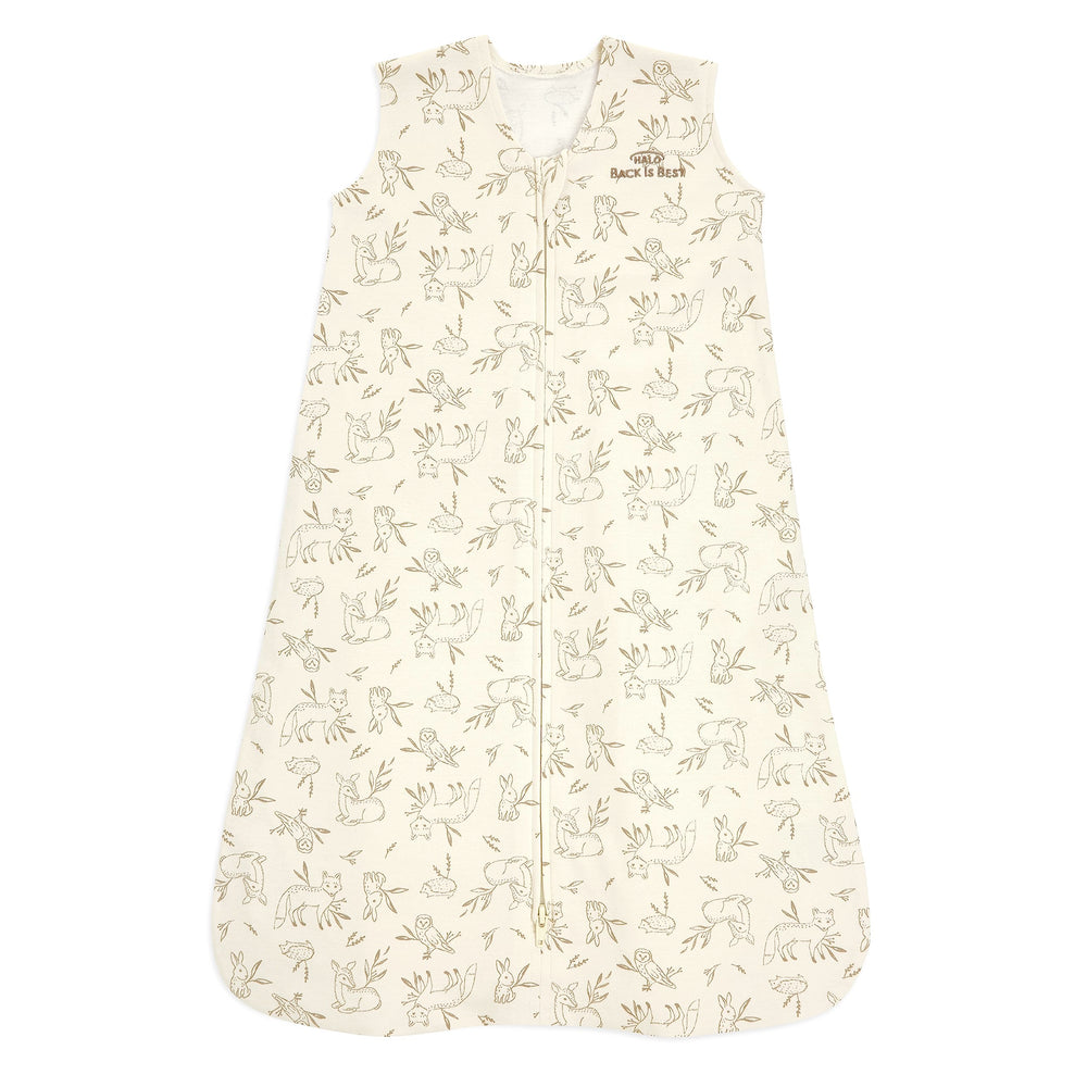 HALO SleepSack forest pattern keeps baby warm and secure.