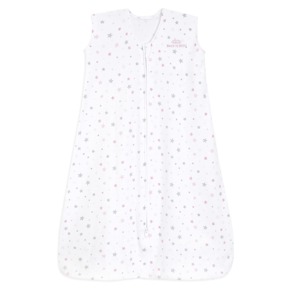 HALO SleepSack front Twinkle Pink demonstrates secure wearable blanket for cozy sleep