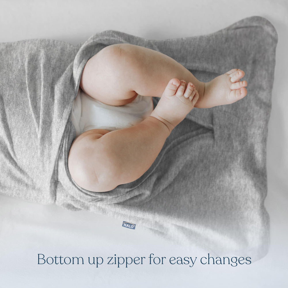 HALO Inverted zipper detail facilitates easy diaper changes