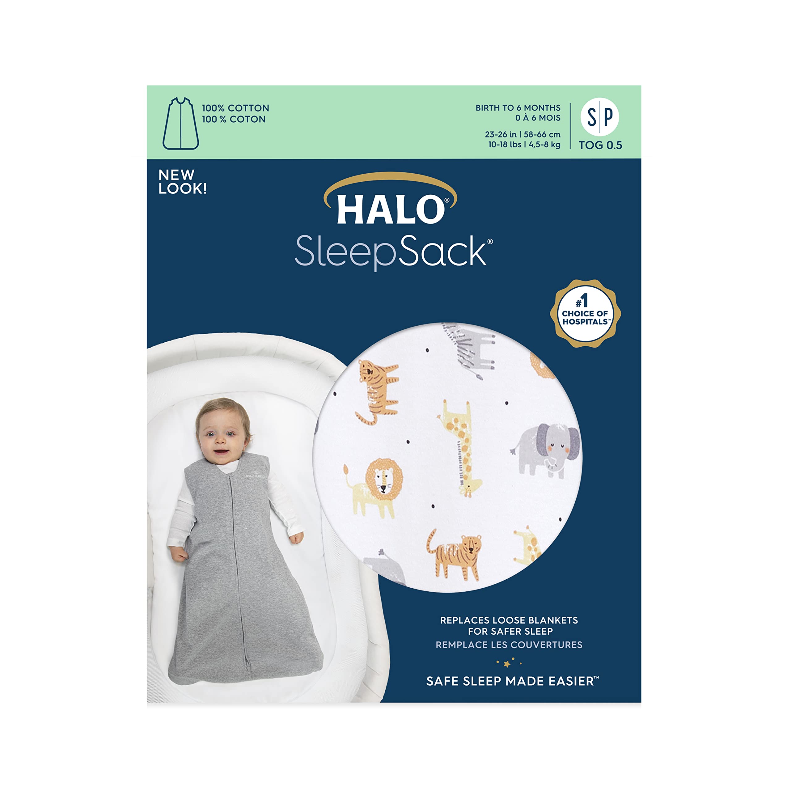 HALO SleepSack Jungle Cotton in-use scene showing secure, comfortable sleep throughout the night.