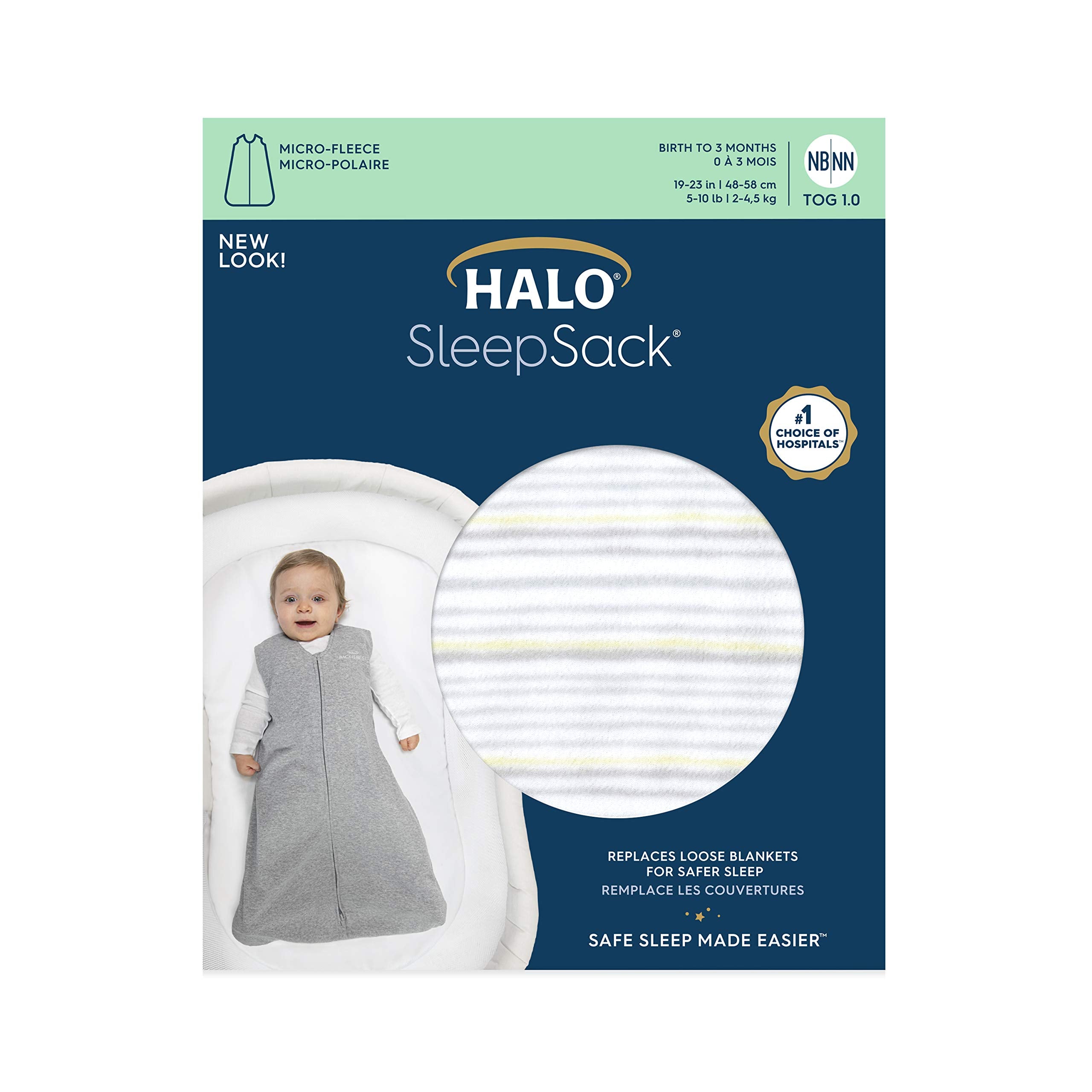 HALO Sleepsack large grey stripe emphasizes secure fit and warmth
