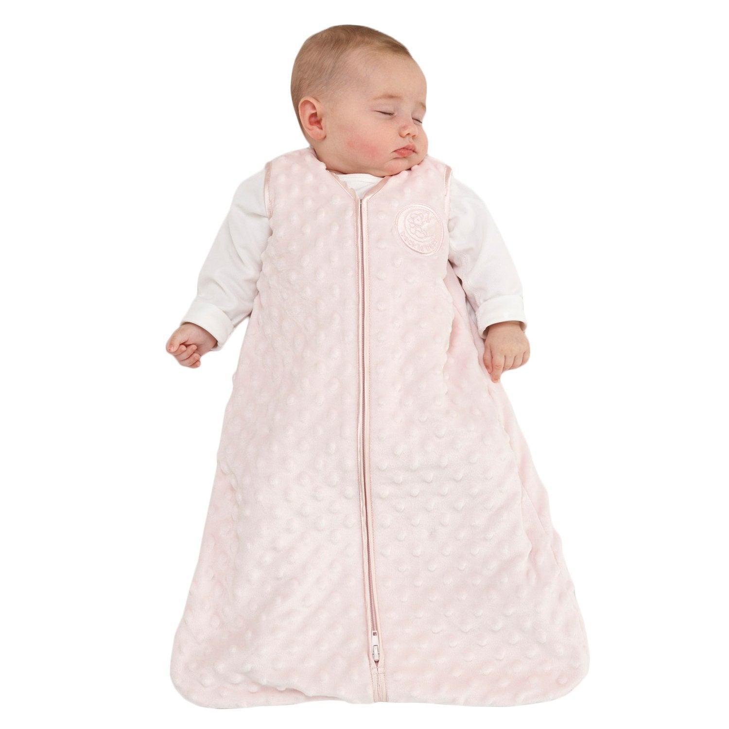 HALO Sleepsack pink plush dots showcases cozy design for safer sleep.