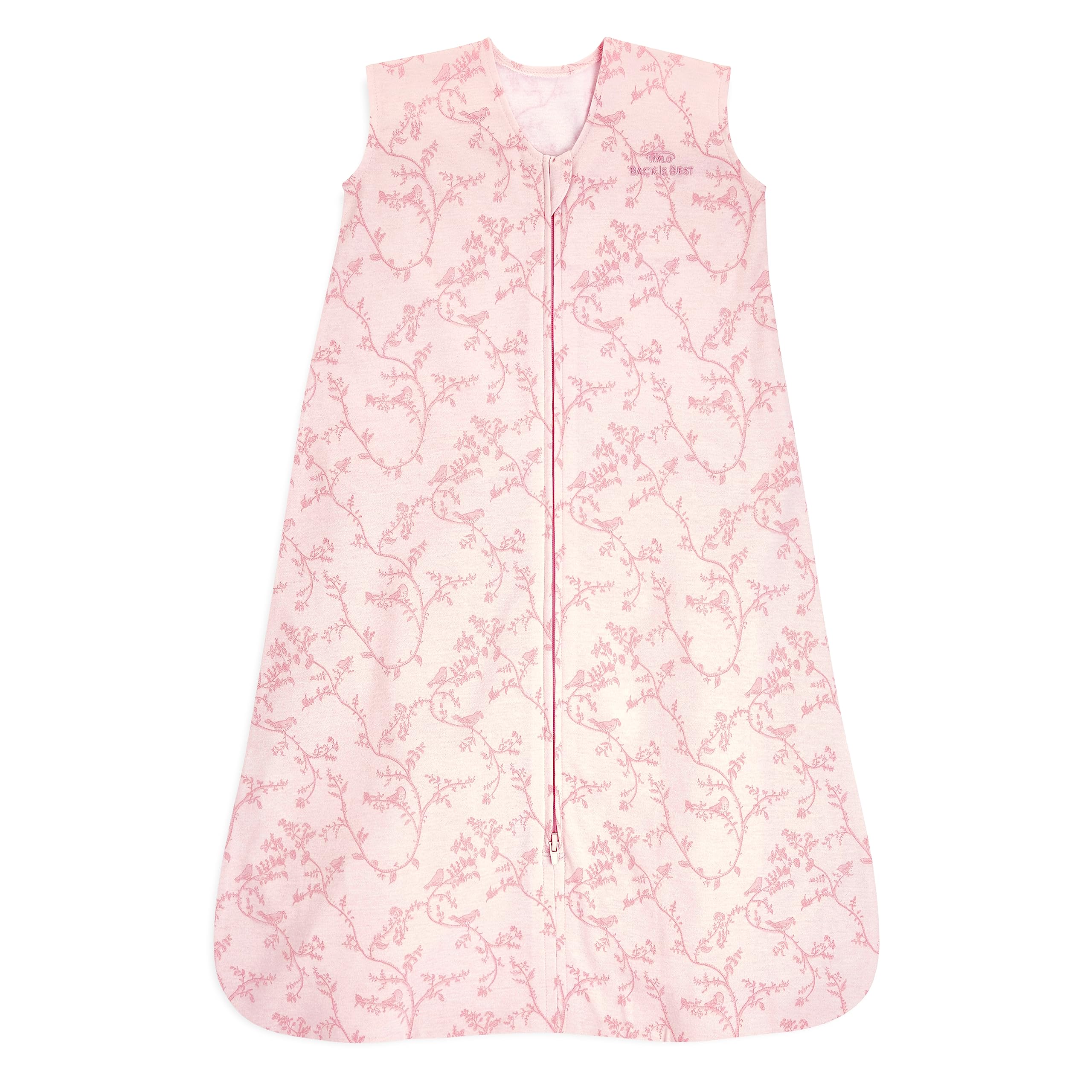 HALO SleepSack pink toile front view demonstrates hip healthy wearable blanket for safe sleep.