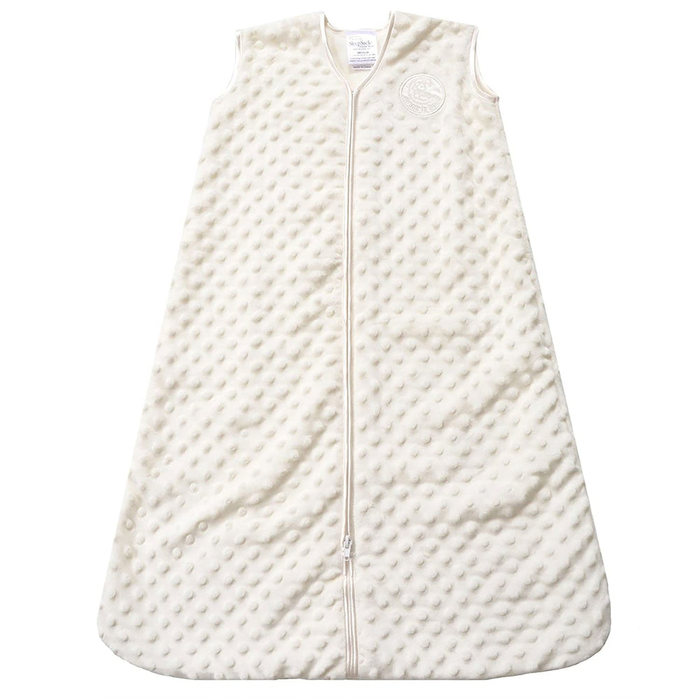 HALO Sleepsack Plush Dot Velboa Cream Medium supports hip-friendly sleep with easy diaper changes.