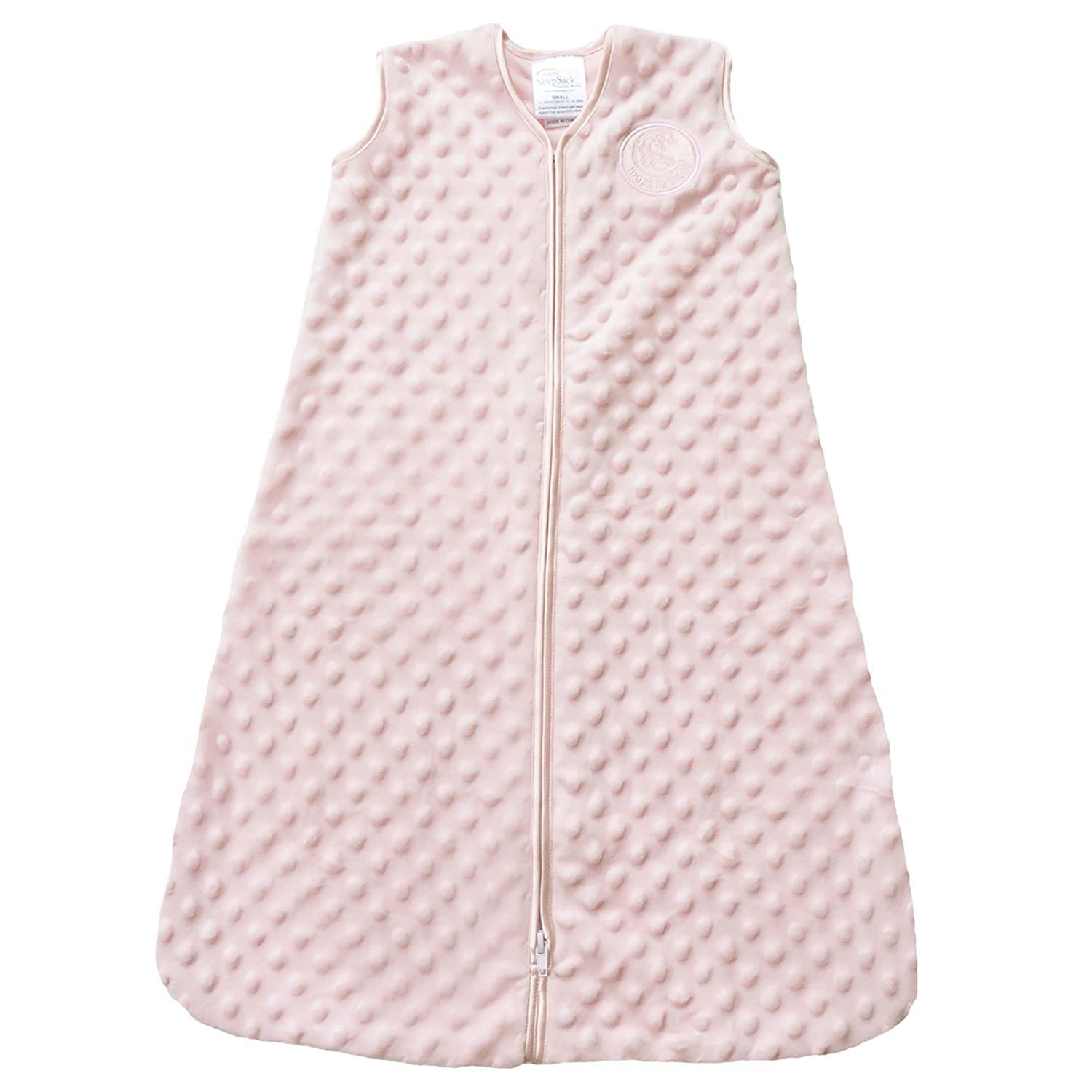 HALO Sleepsack Plush Dot Velboa pink wearable blanket promotes safe, comfy nights.