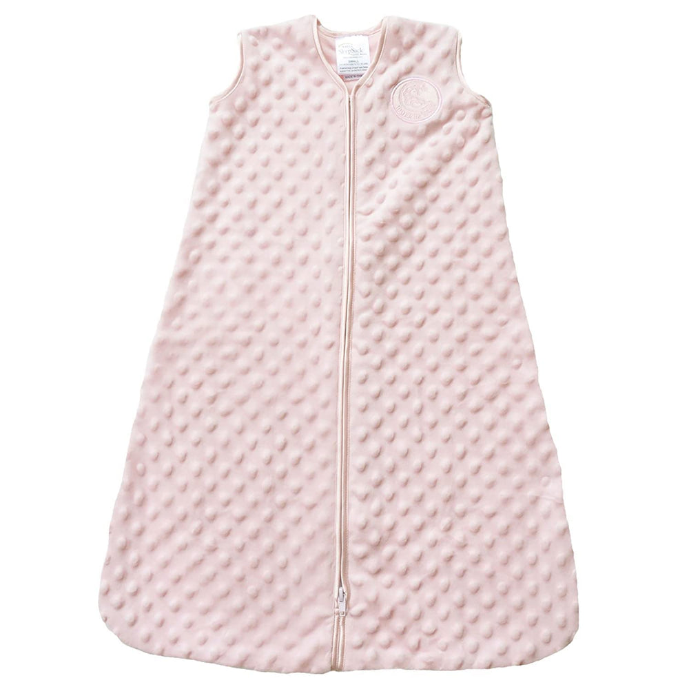 HALO Sleepsack Plush Dot Velboa pink wearable blanket promotes safe, comfy nights.