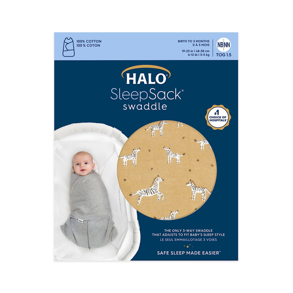 Halo Sleepsack Serengeti Zebra fabric close-up showing soft stretch and breathability.