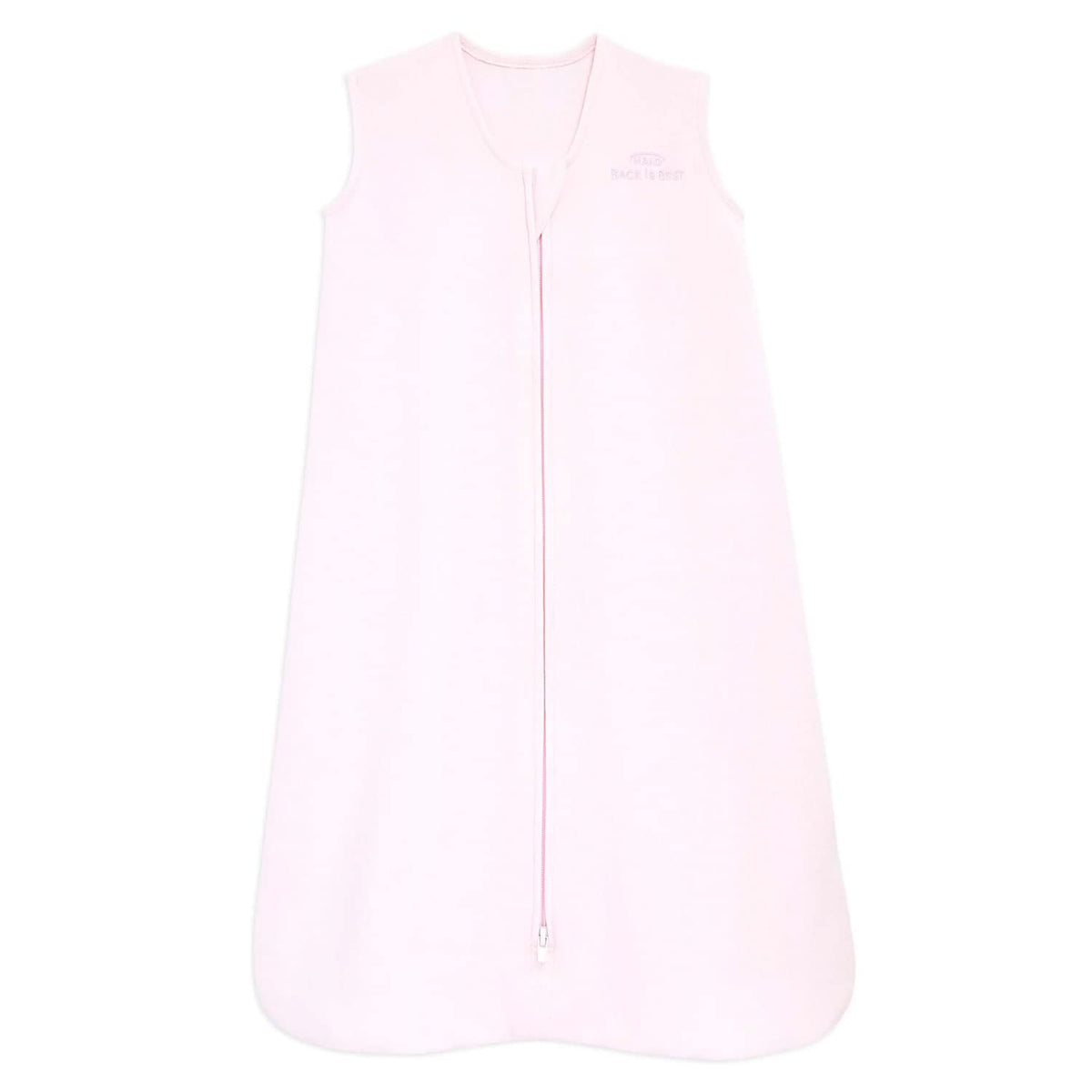 HALO SleepSack soft-pink fabric closeup showing cotton interlock softness for safer snug baby sleep