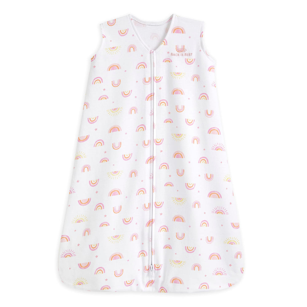 HALO Sleepsack Sunshine Rainbows large front view shows a safe wearable blanket for cozy sleep