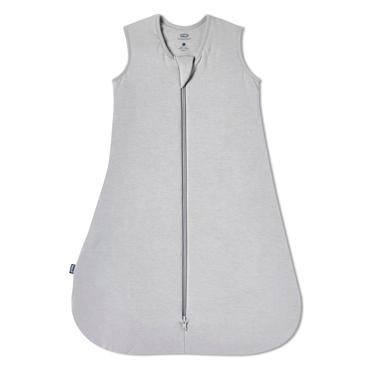 HALO Sleepsack Supersoft storm grey worn by baby for cozy, secure sleep.
