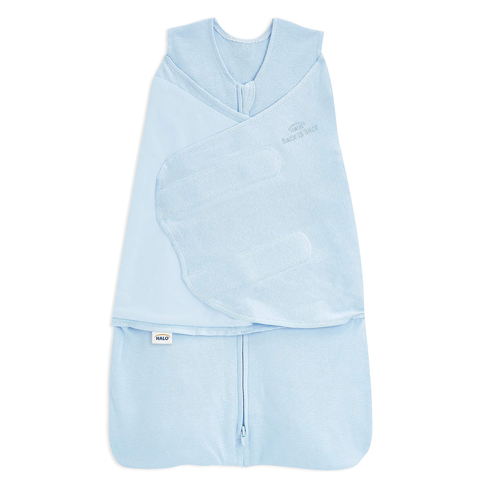 HALO Sleepsack Swaddle 3-6m chambray back view with snug arm openings