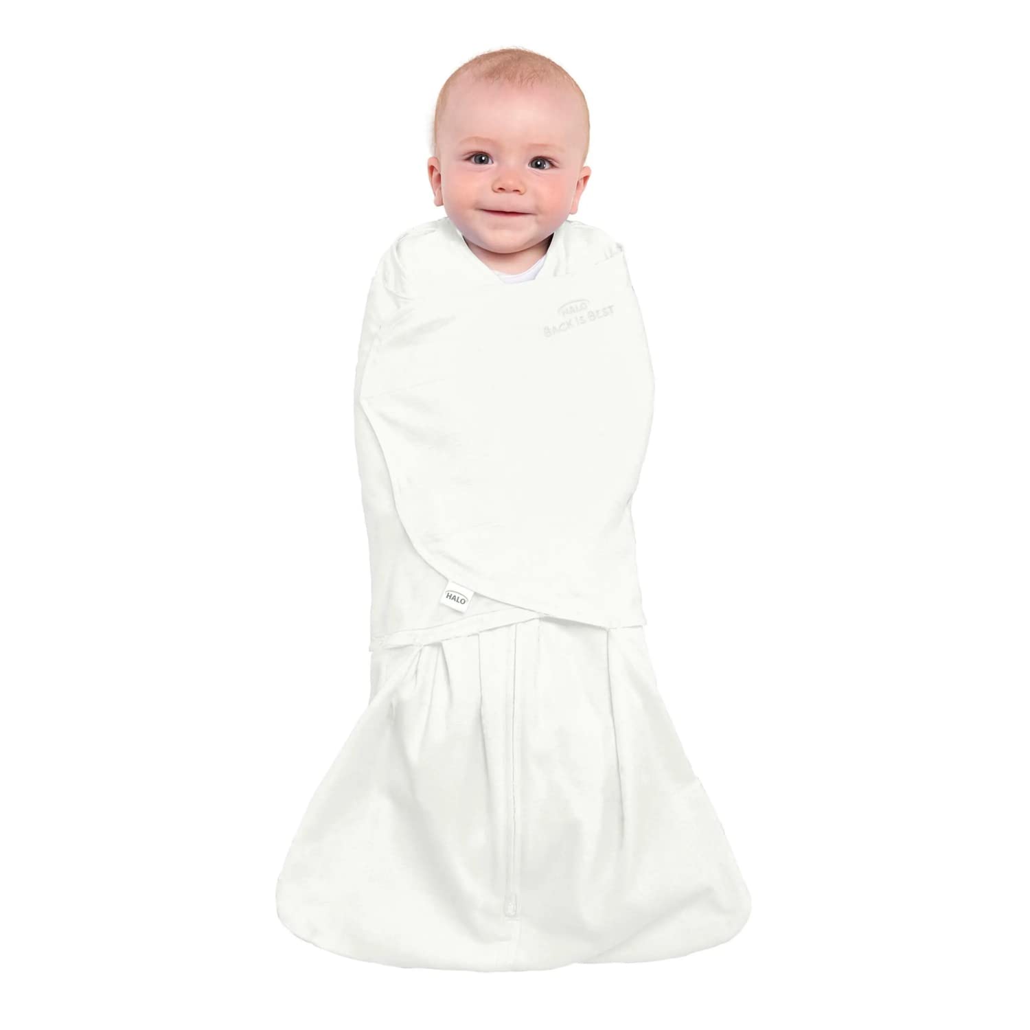 HALO Sleepsack Swaddle 3-way adjustable arms demonstrates customizable fit for newborn comfort.