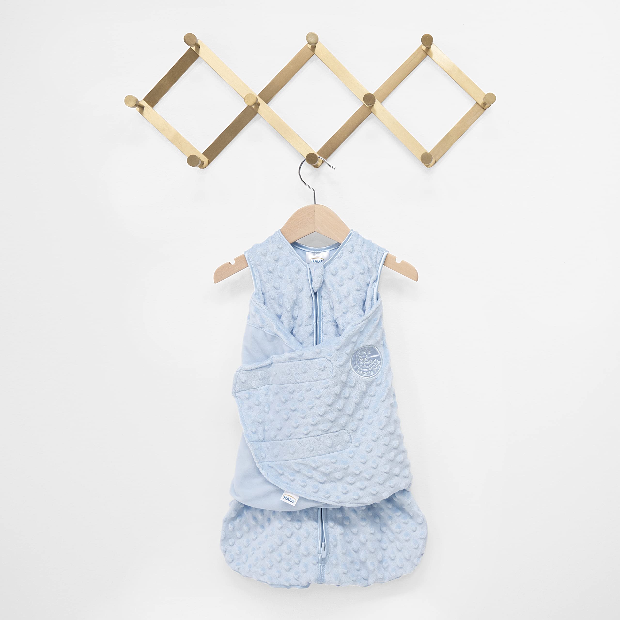HALO Sleepsack Swaddle three-way adjustable feature supports varying baby sleep styles.