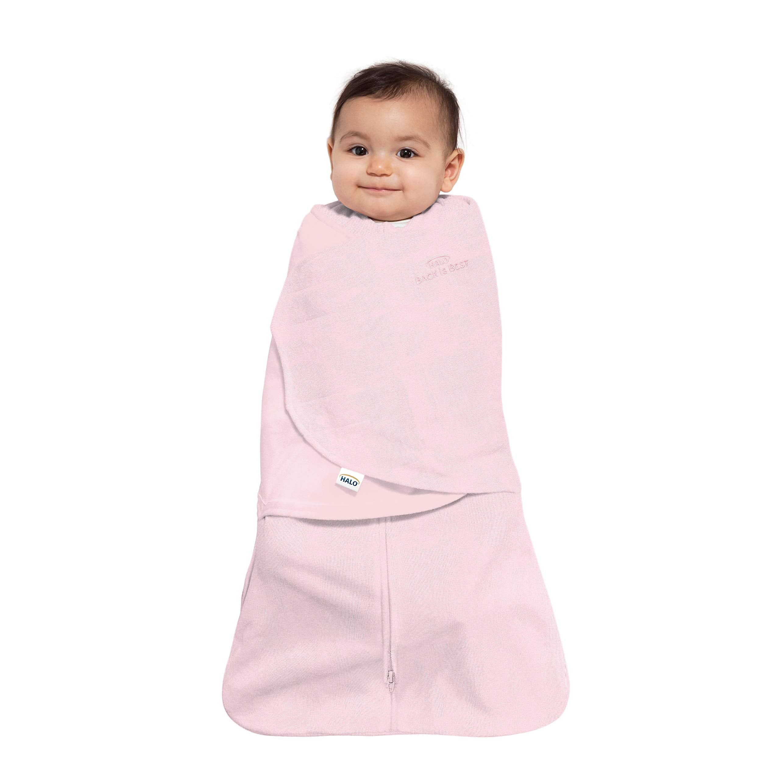 HALO Sleepsack Swaddle with arms-in option demonstrates 3-way swaddle versatility for safer sleep.