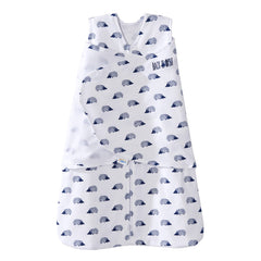 HALO Sleepsack Swaddle Navy Hedgehog closeup shows soft cotton fabric for cozy swaddling.