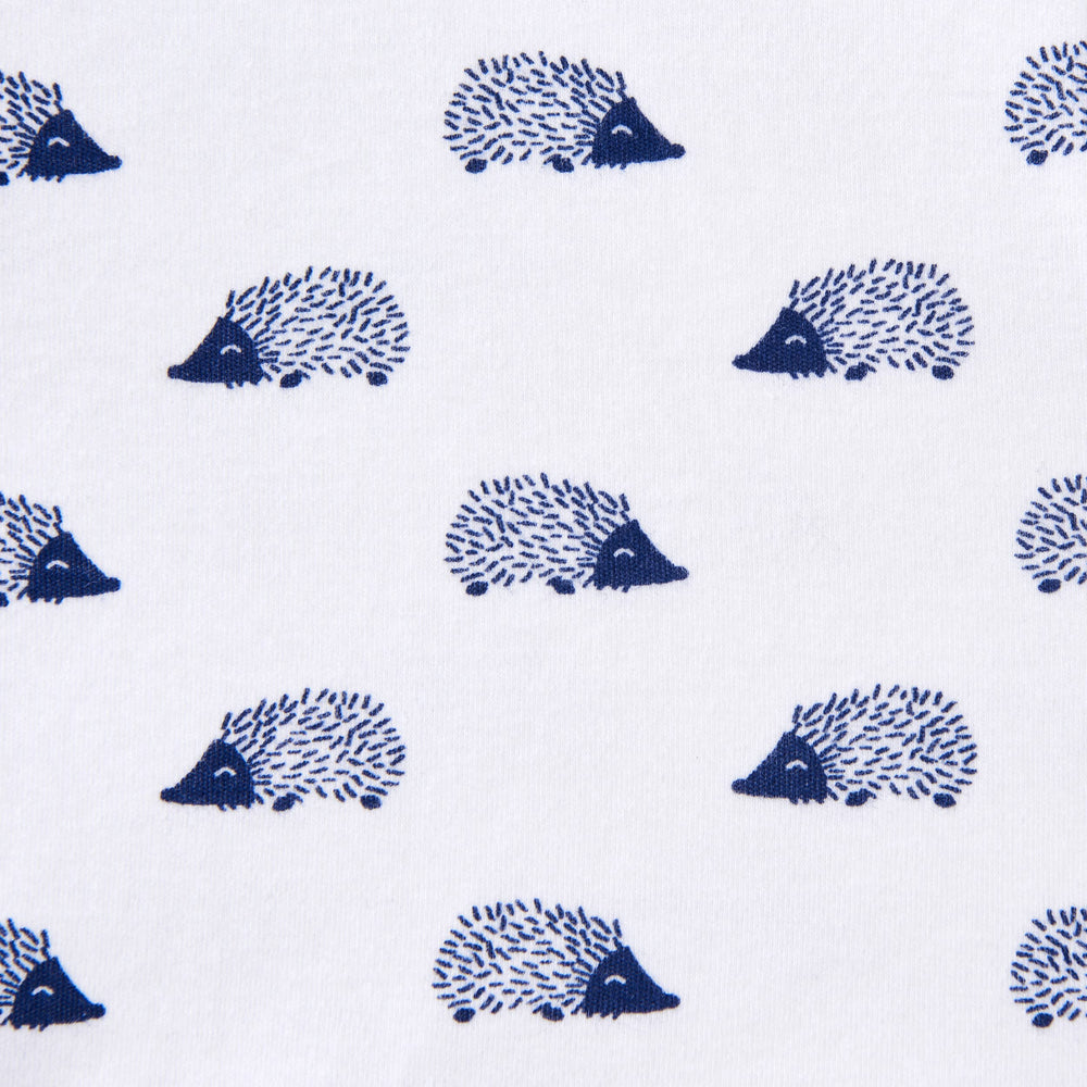 HALO Sleepsack Swaddle Navy Hedgehog wrapped view emphasizes cozy sleepwear.