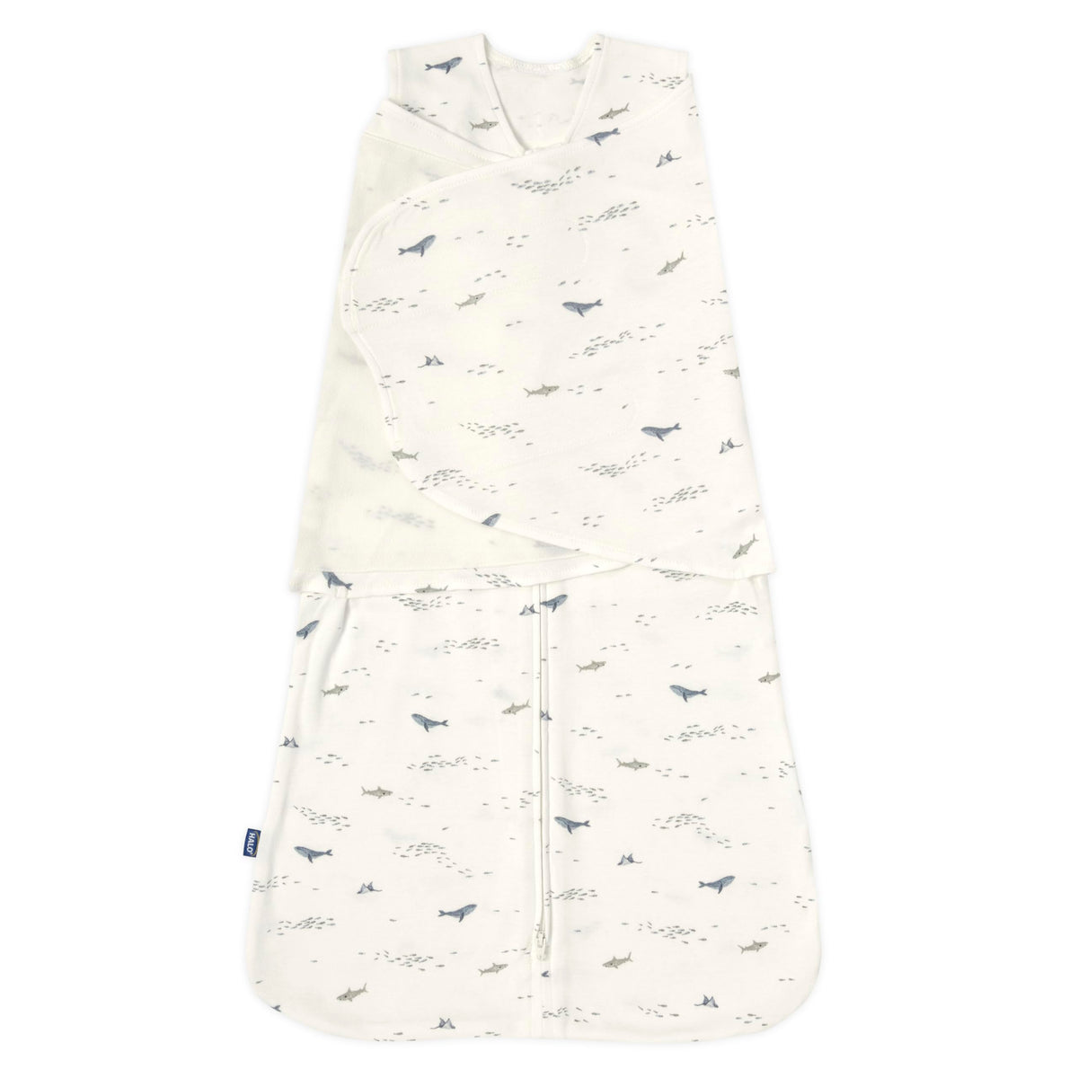 HALO Sleepsack Swaddle Ocean Life pattern closeup showing breathable cotton feel for safe sleep