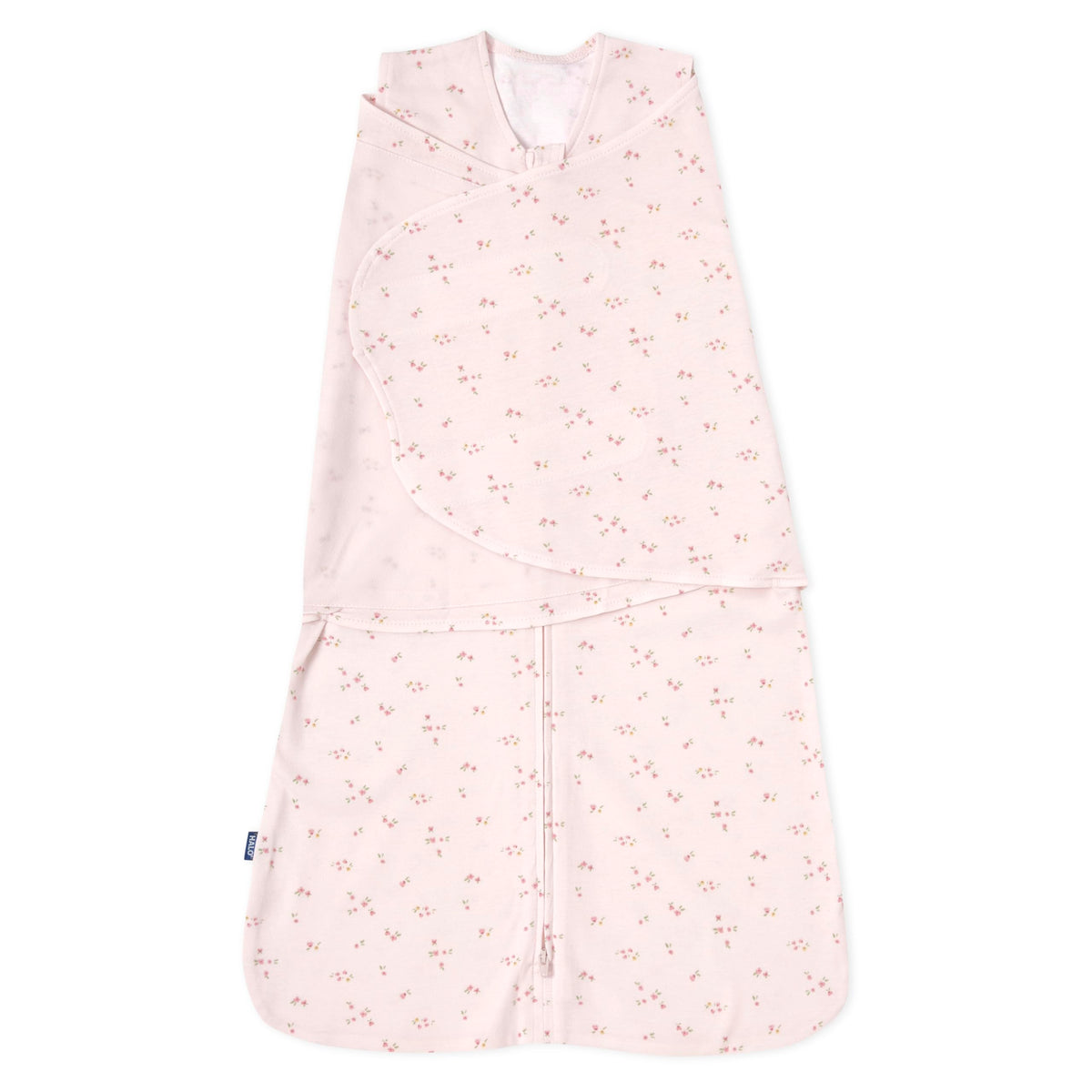Halo Sleepsack Swaddle pink floral front view shows cozy fabric wrap.