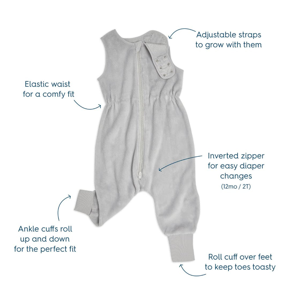 HALO Sleepsack Toddler grey Luxe Fleece foot-opening close-up demonstrates convertible warmth