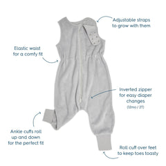 HALO Sleepsack Toddler grey Luxe Fleece foot-opening close-up demonstrates convertible warmth