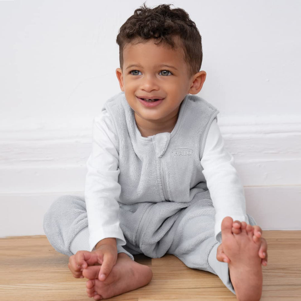 HALO Sleepsack Toddler grey worn by toddler for cozy night sleep