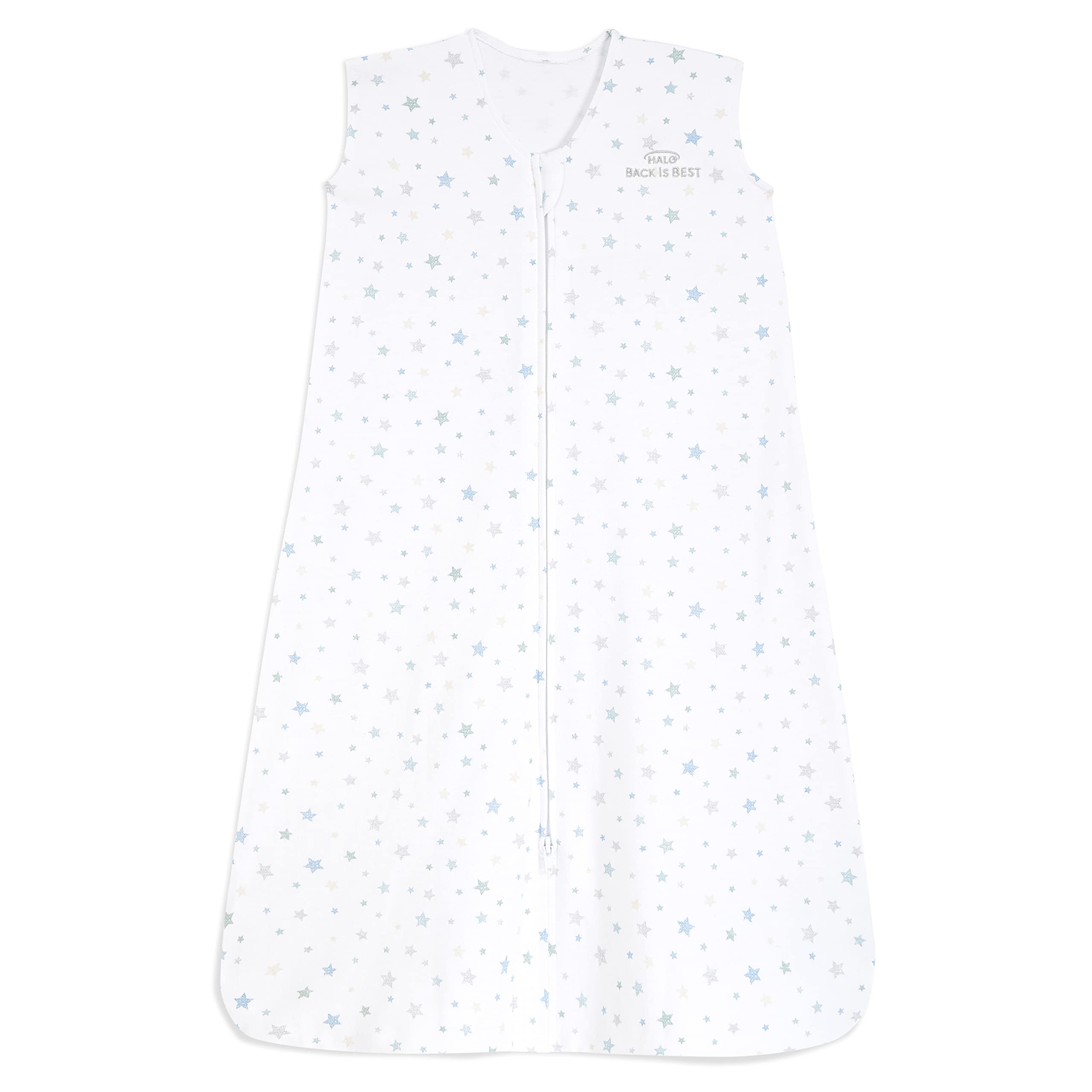 HALO SleepSack Twinkle Blue front view highlighting breathable cotton comfort for baby sleep