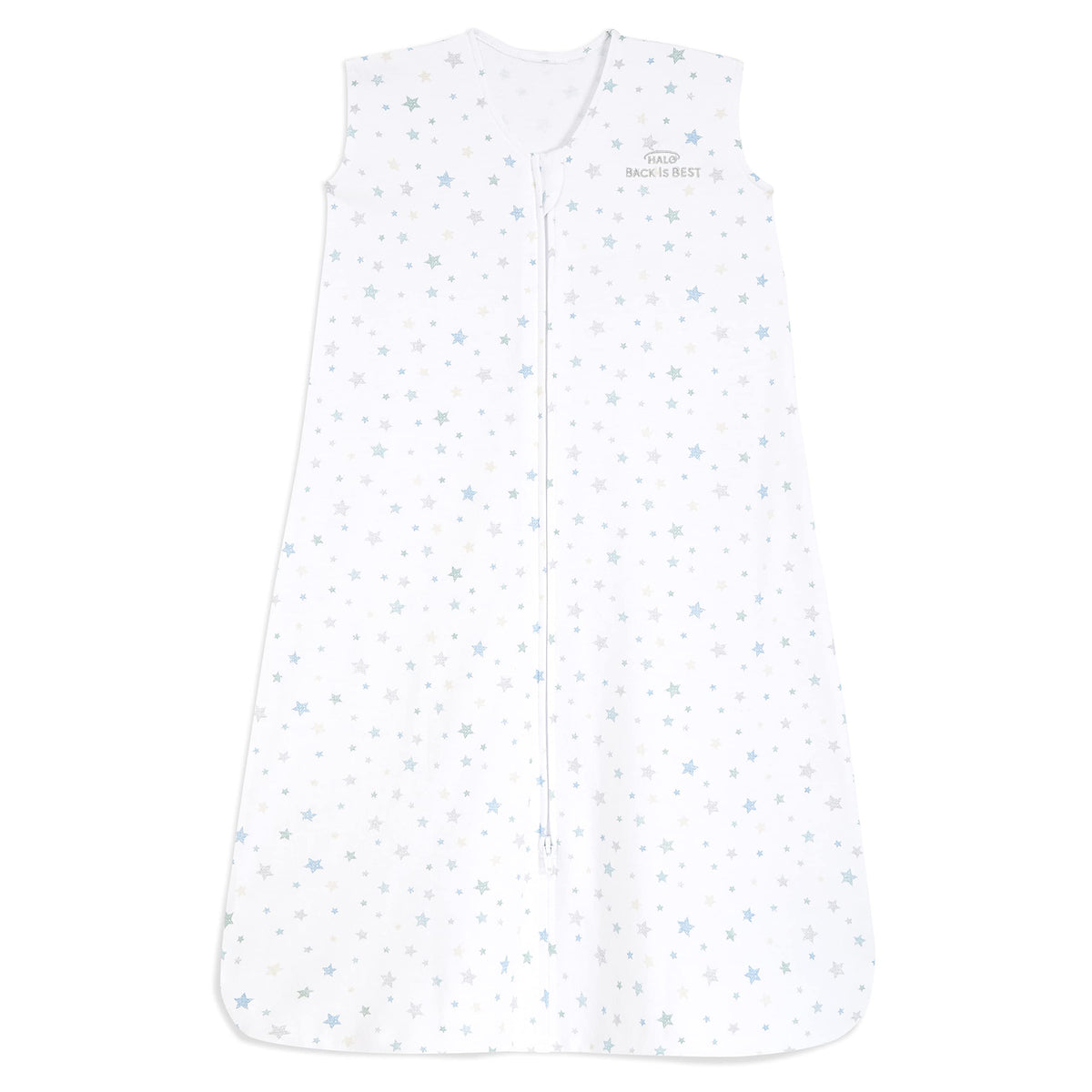 HALO SleepSack Twinkle Blue front view highlighting breathable cotton comfort for baby sleep
