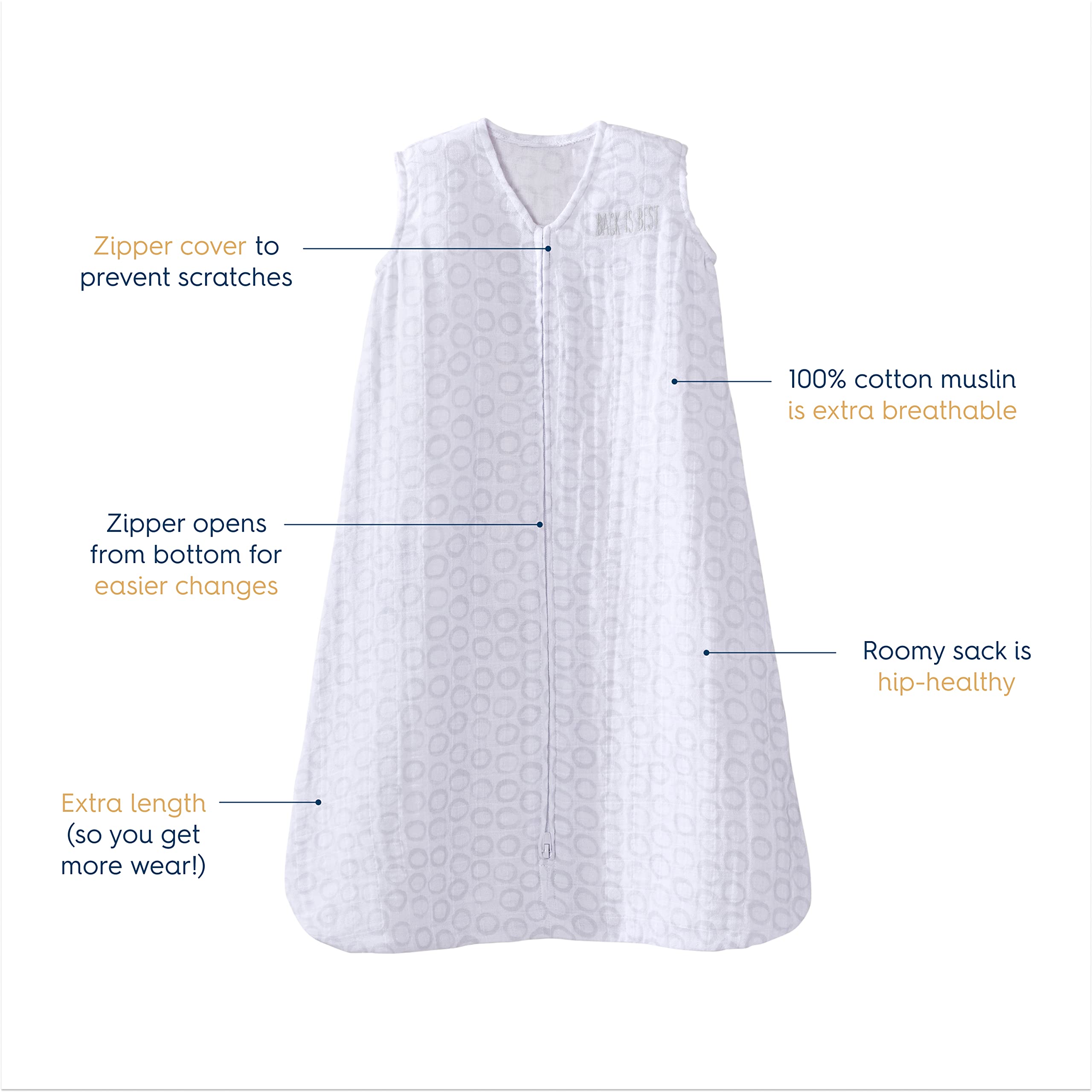 HALO Sleepsack two-layer cotton muslin image highlights breathable warmth for warmer nights.