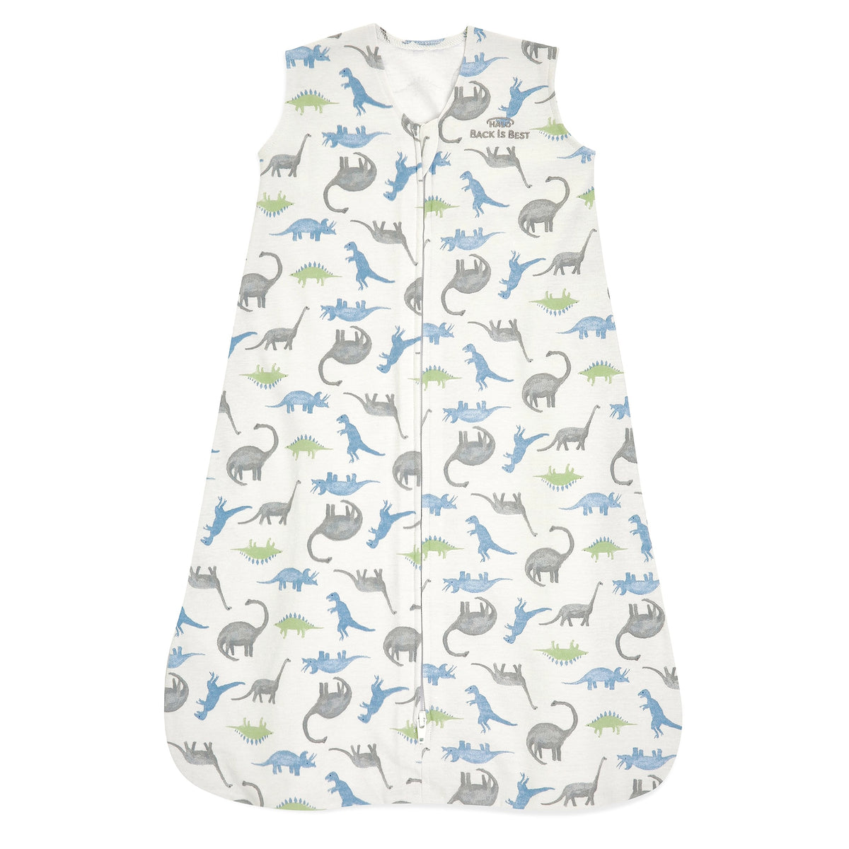 HALO SleepSack watercolor dinos baby wearing for safe, cozy sleep.