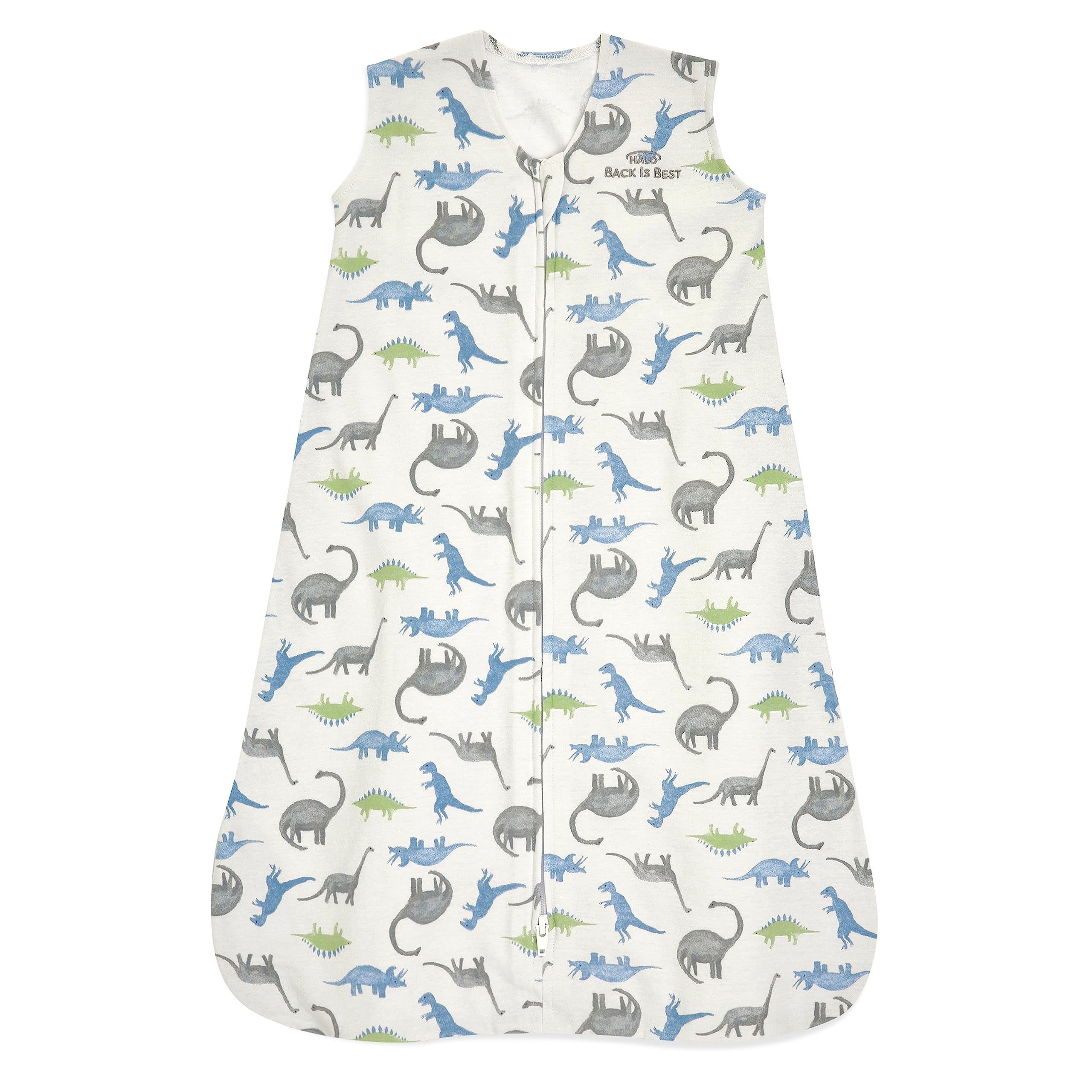 HALO SleepSack Watercolor Dinos front view showing hip-healthy wearable blanket for safe sleep