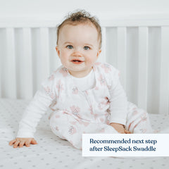 HALO SleepSack Wildflower Blush neck-guard close-up emphasizes zipper cover preventing scratches.