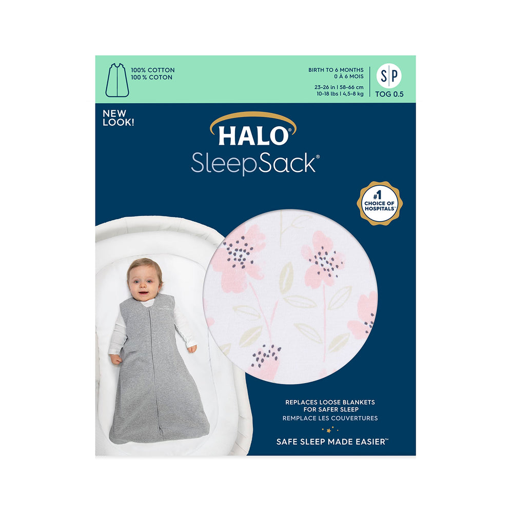 HALO SleepSack Wildflower Blush size-coverage view highlights 6-12 months fit.