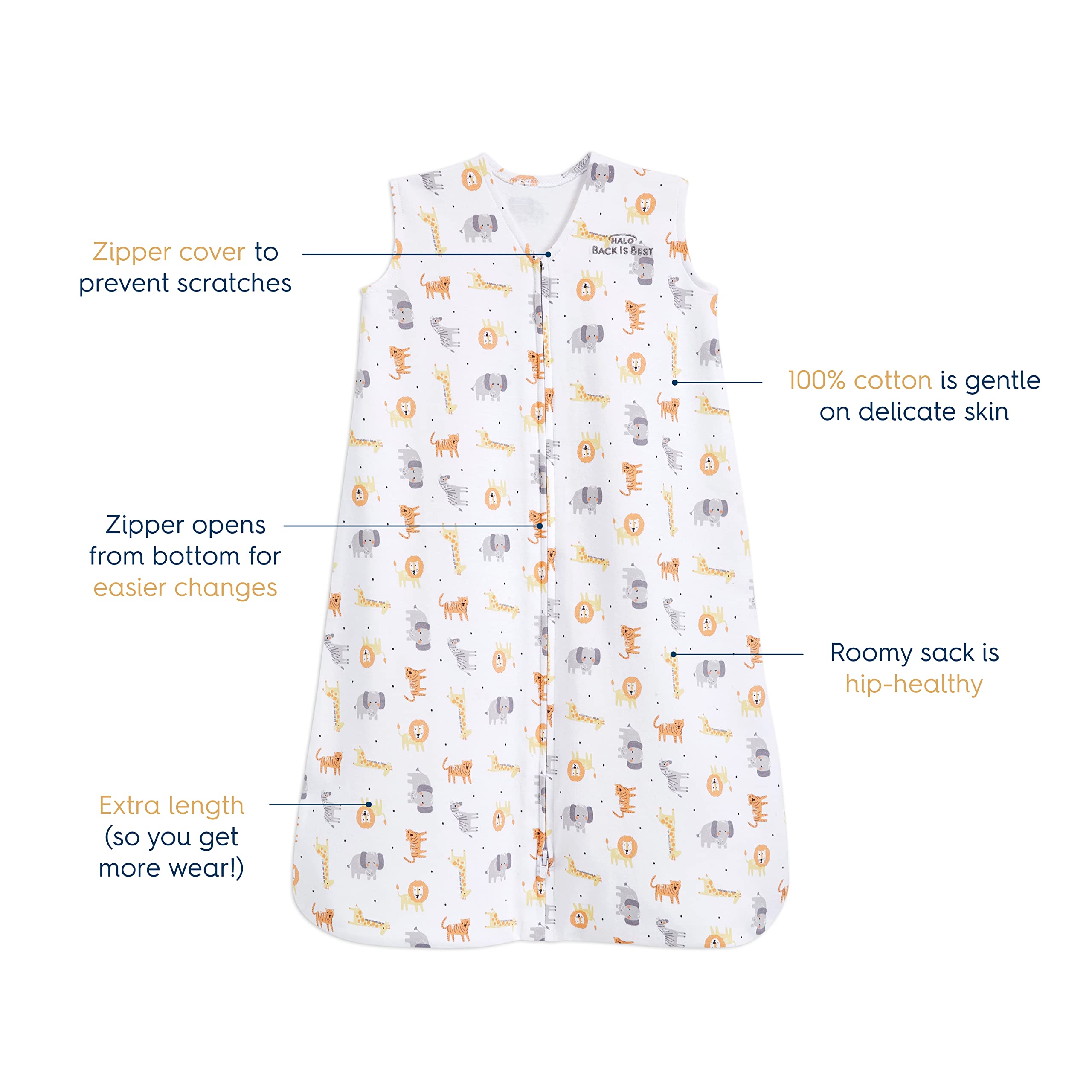 HALO SleepSack zipper-diaper-access enables quick diaper changes.