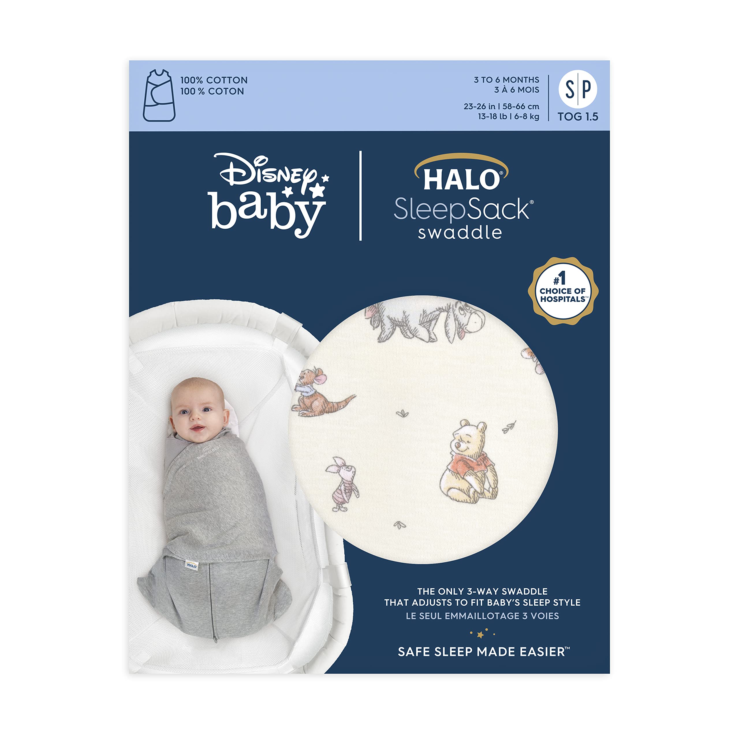 HALO Winnie Frolic zipper detail for easy diaper changes without disturbance.