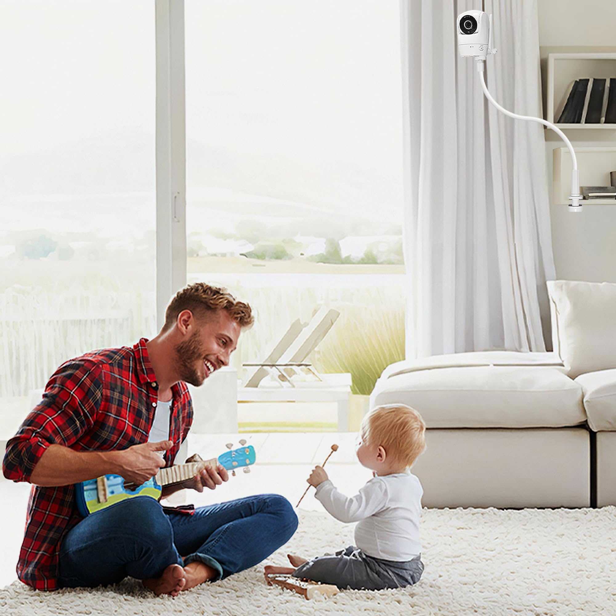 Haloera shelf mount keeps cameras secure without wall damage for quick setup.